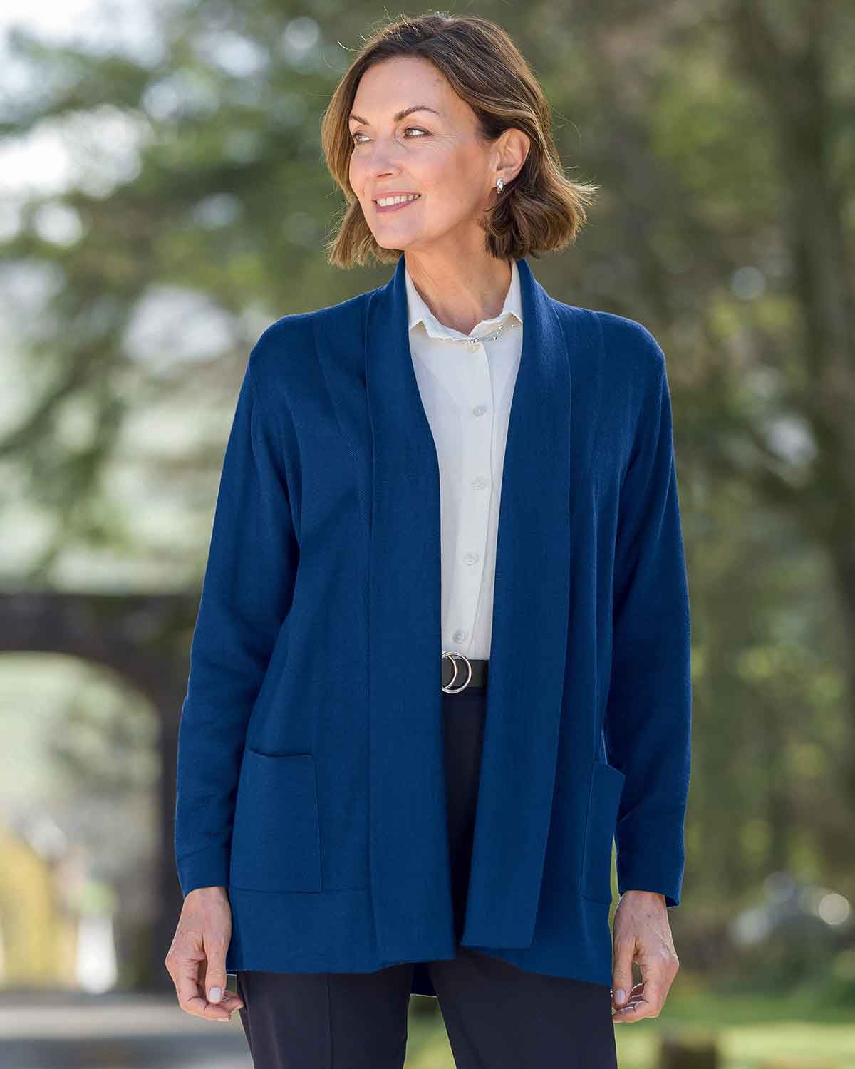 LadiesMerino Wool Blend Cardigan – Sapphire-Tactilefable