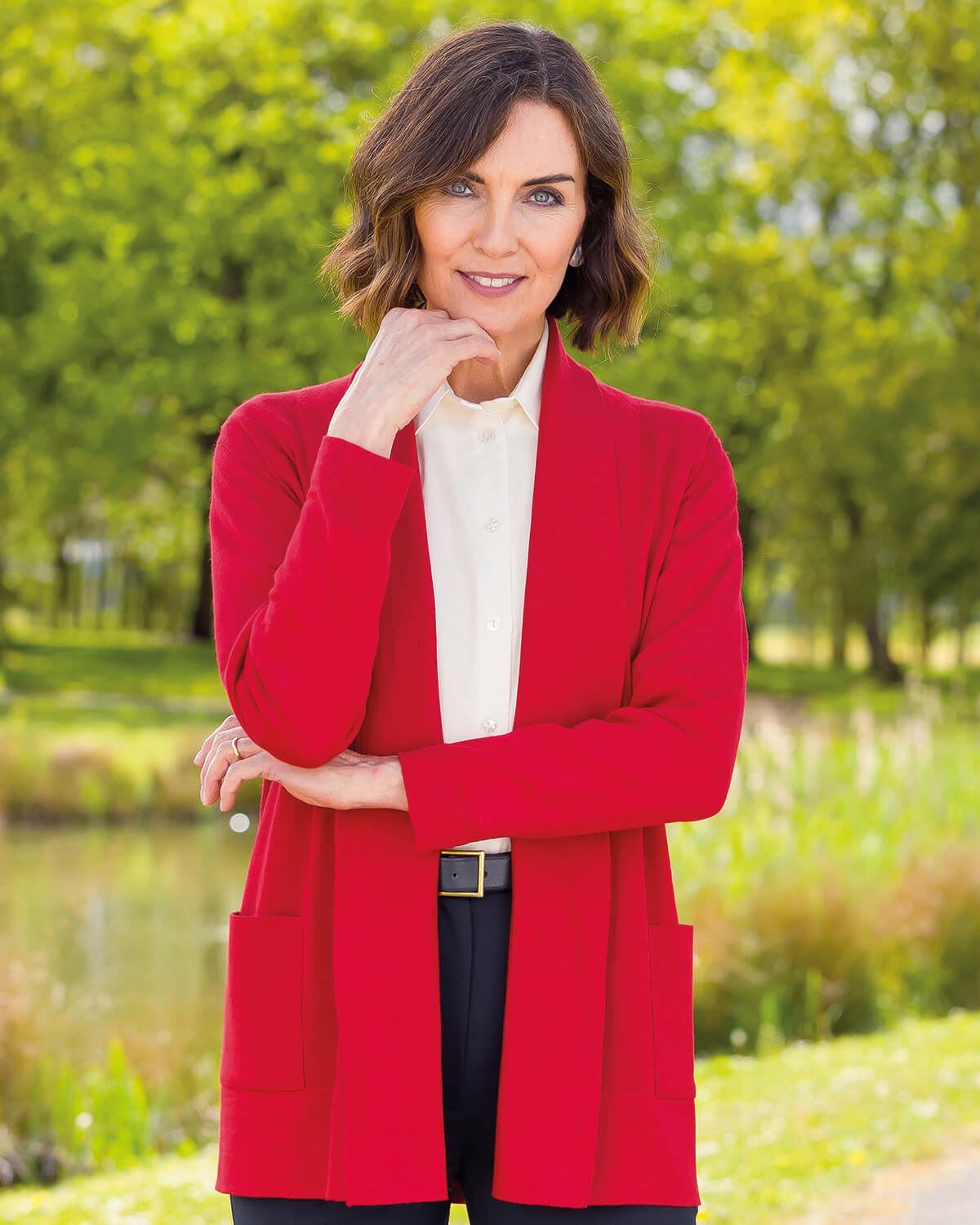 LadiesMerino Wool Blend Cardigan – Red-Tactilefable