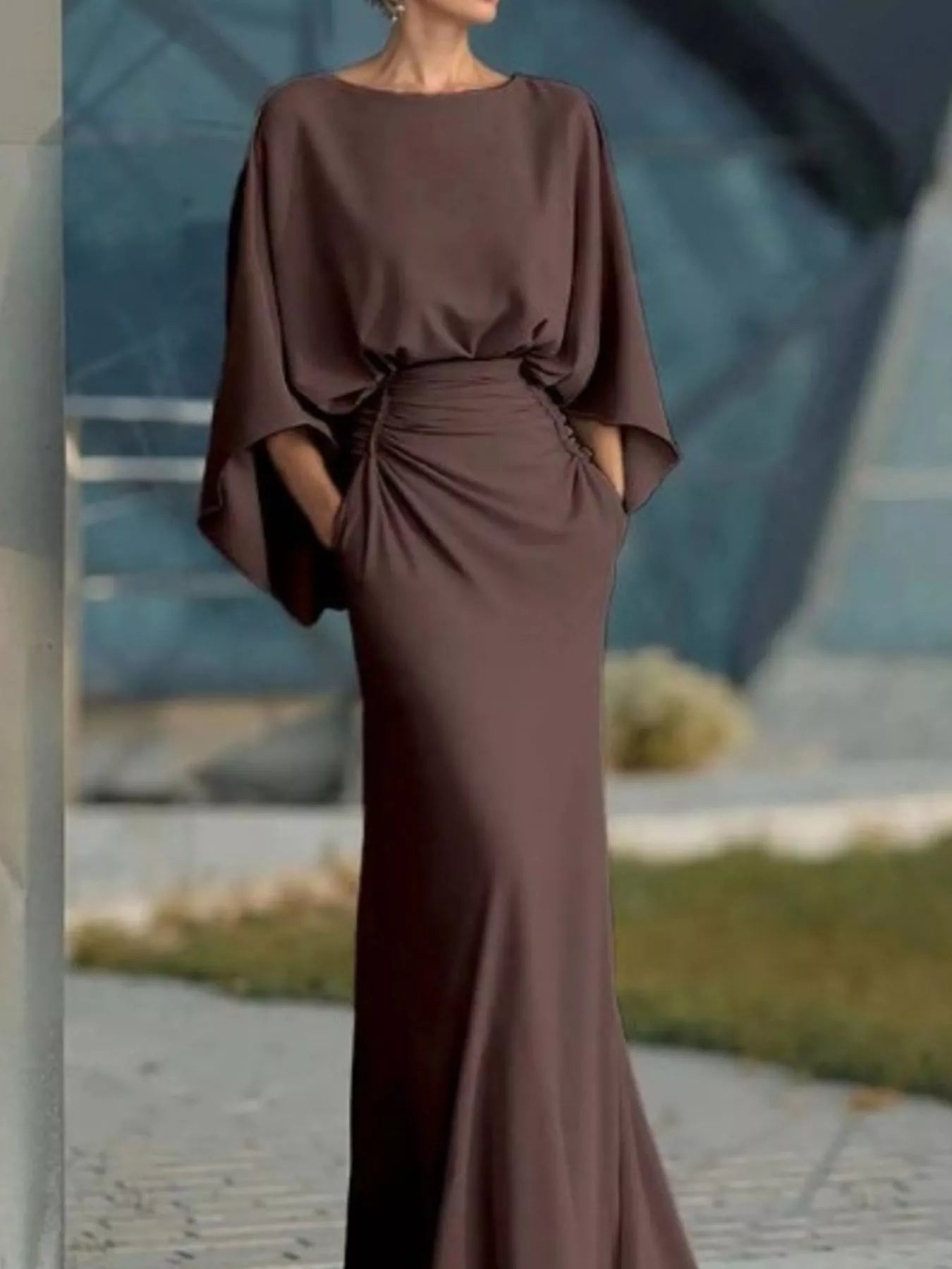 Batwing Ruched Maxi Dress | 6 Colors-Tactilefable