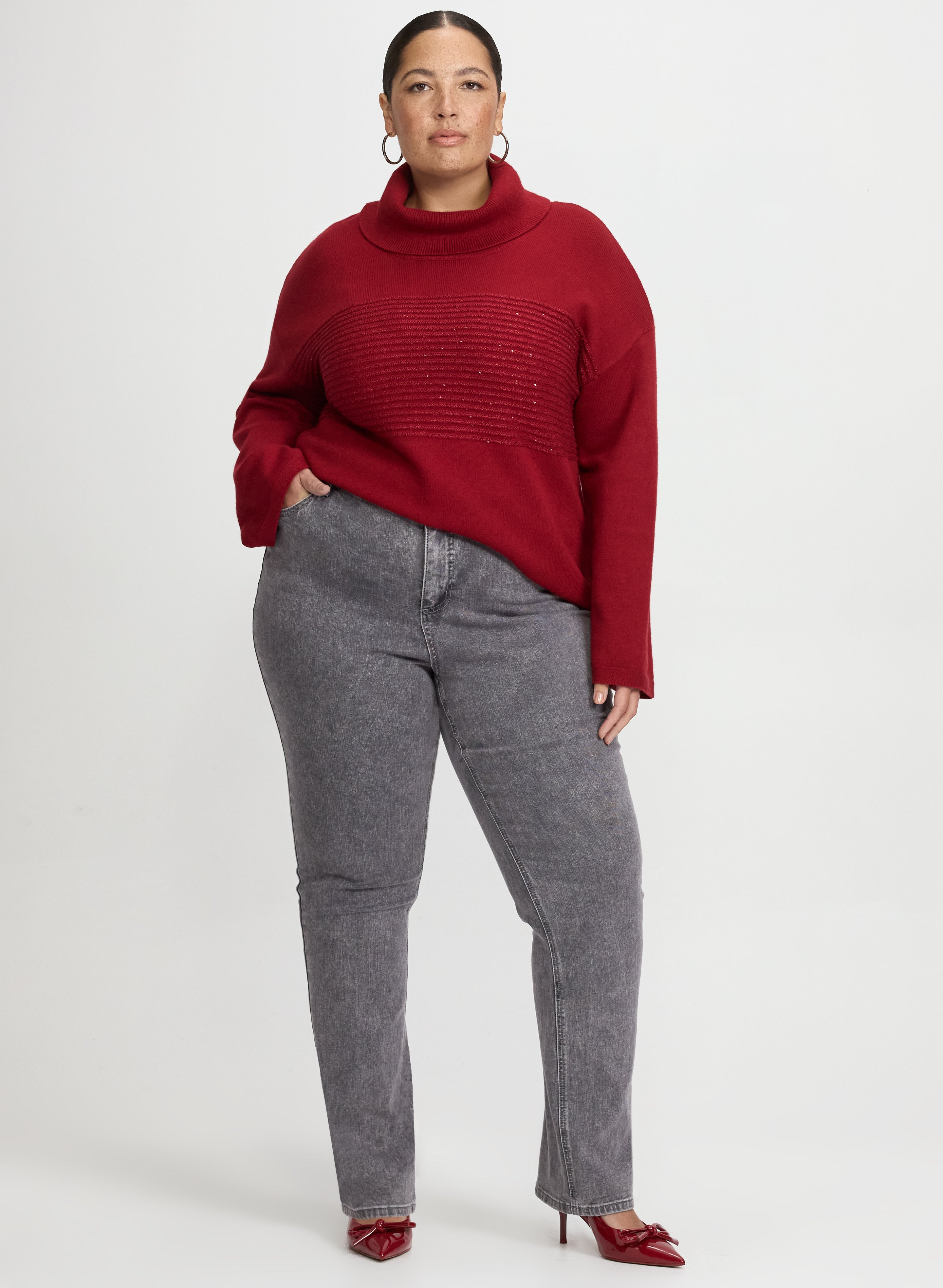 Sequin Striped Cowl Neck Sweater-Tactilefable