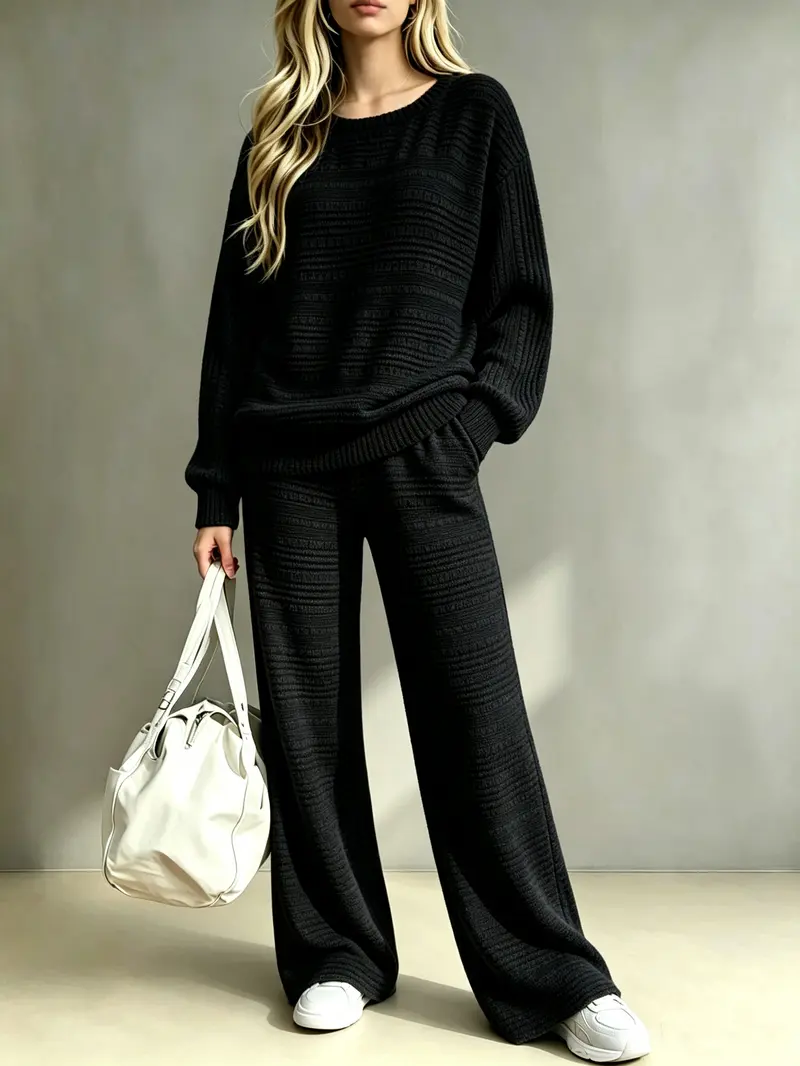 Women’s Knit Two Piece Set, Soft Oversized Long Sleeve Sweater Top with Wide Leg Pants, Casual Lounge Matching Outfit, Loose Fit Cozy Sweater Tracksuit for Women Fall Winter Streetwear Travel Weekend Daily Wear Minimalist Fashion Women’s Knit Two Piece Set, Soft Oversized Long Sleeve Sweater Top with Wide Leg Pants, Casual Lounge Matching Outfit, Loose Fit Cozy Sweater Tracksuit for Women Fall Winter Streetwear Travel Weekend Daily Wear Minimalist Fashion