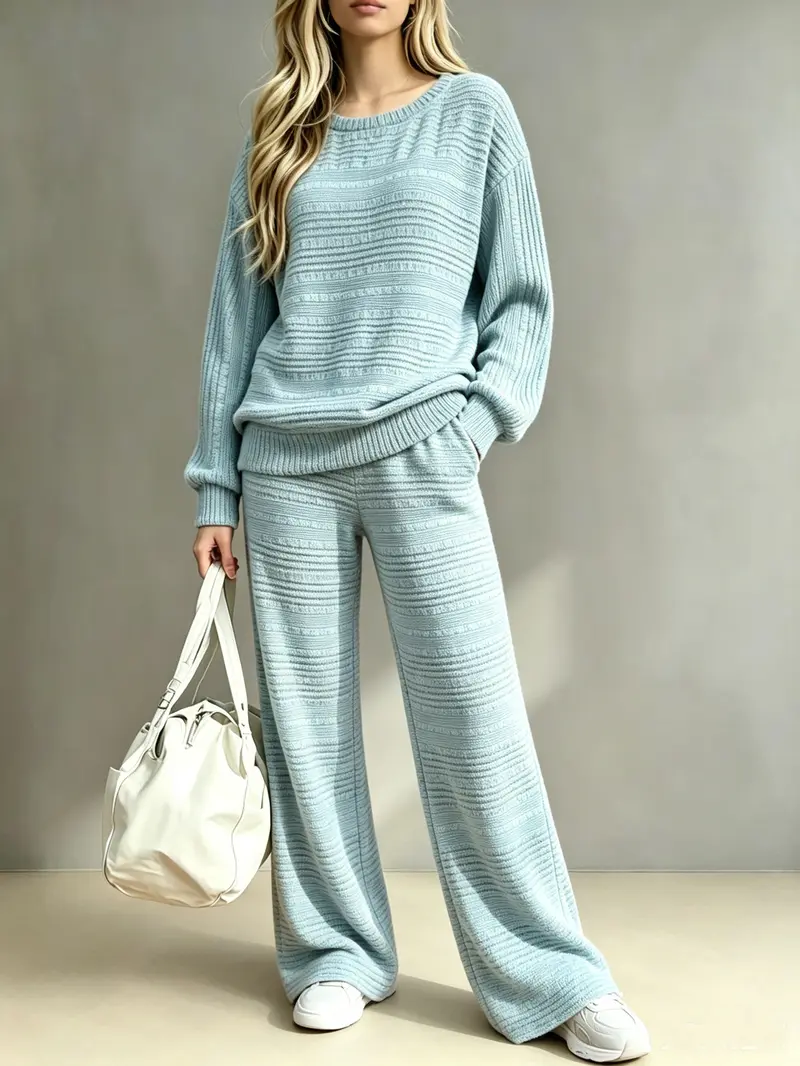 Women’s Knit Two Piece Set, Soft Oversized Long Sleeve Sweater Top with Wide Leg Pants, Casual Lounge Matching Outfit, Loose Fit Cozy Sweater Tracksuit for Women Fall Winter Streetwear Travel Weekend Daily Wear Minimalist Fashion Women’s Knit Two Piece Set, Soft Oversized Long Sleeve Sweater Top with Wide Leg Pants, Casual Lounge Matching Outfit, Loose Fit Cozy Sweater Tracksuit for Women Fall Winter Streetwear Travel Weekend Daily Wear Minimalist Fashion