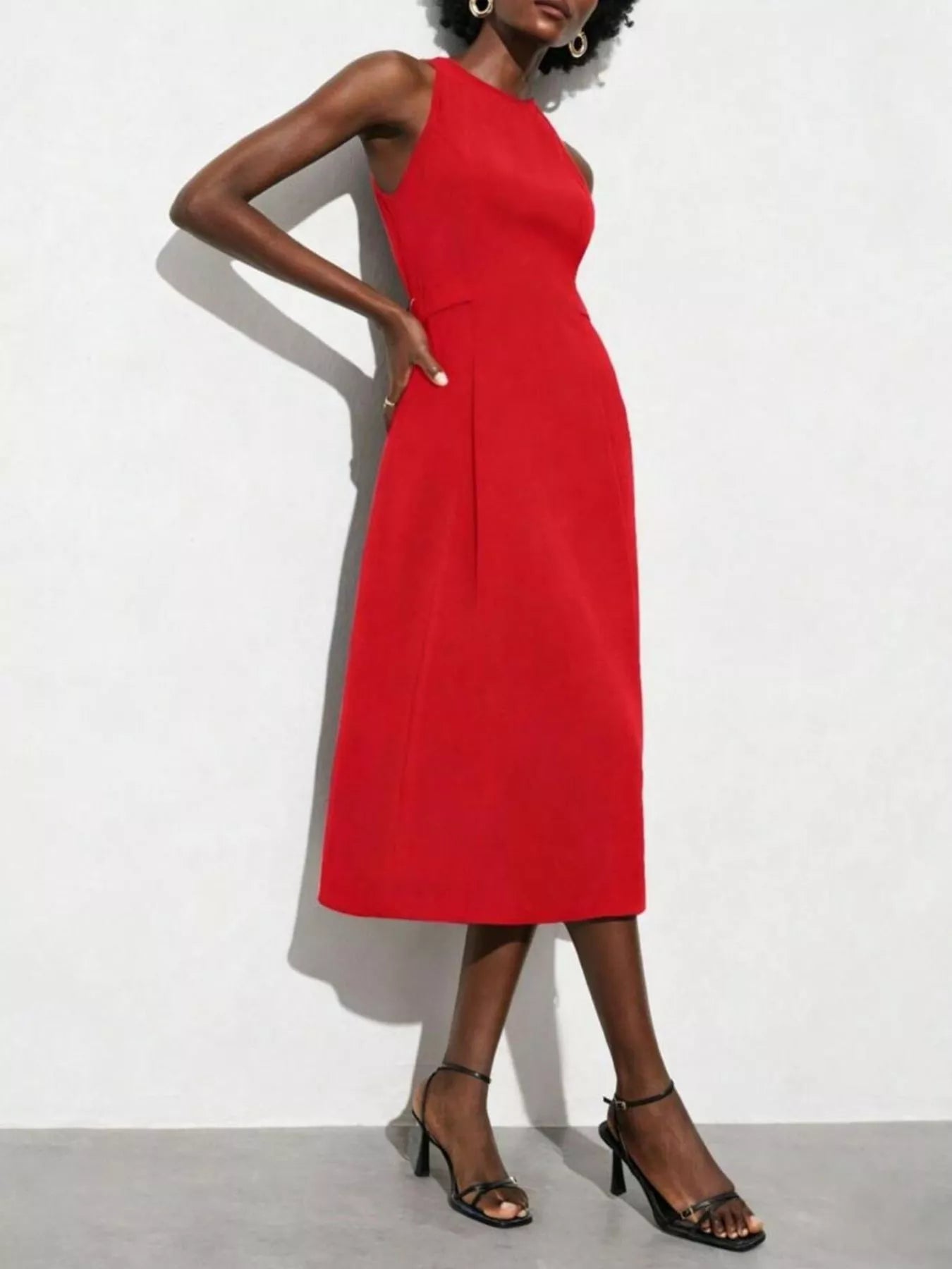 Ladylike Sleeveless Midi Dress-Tactilefable