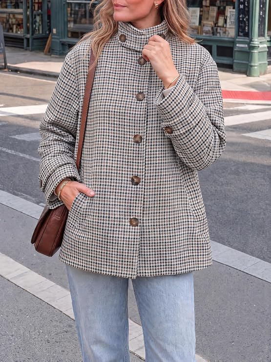 Womens Plaid Barn Jackets Button Down Vintage Flannel Outerwear-Tactilefable