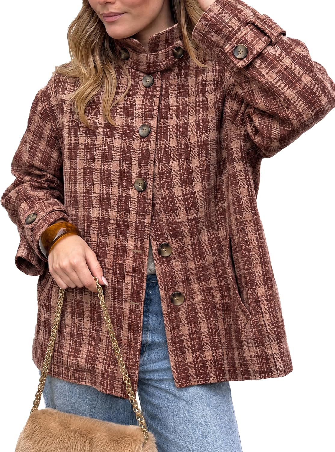 Womens Plaid Barn Jackets Button Down Vintage Flannel Outerwear-Tactilefable