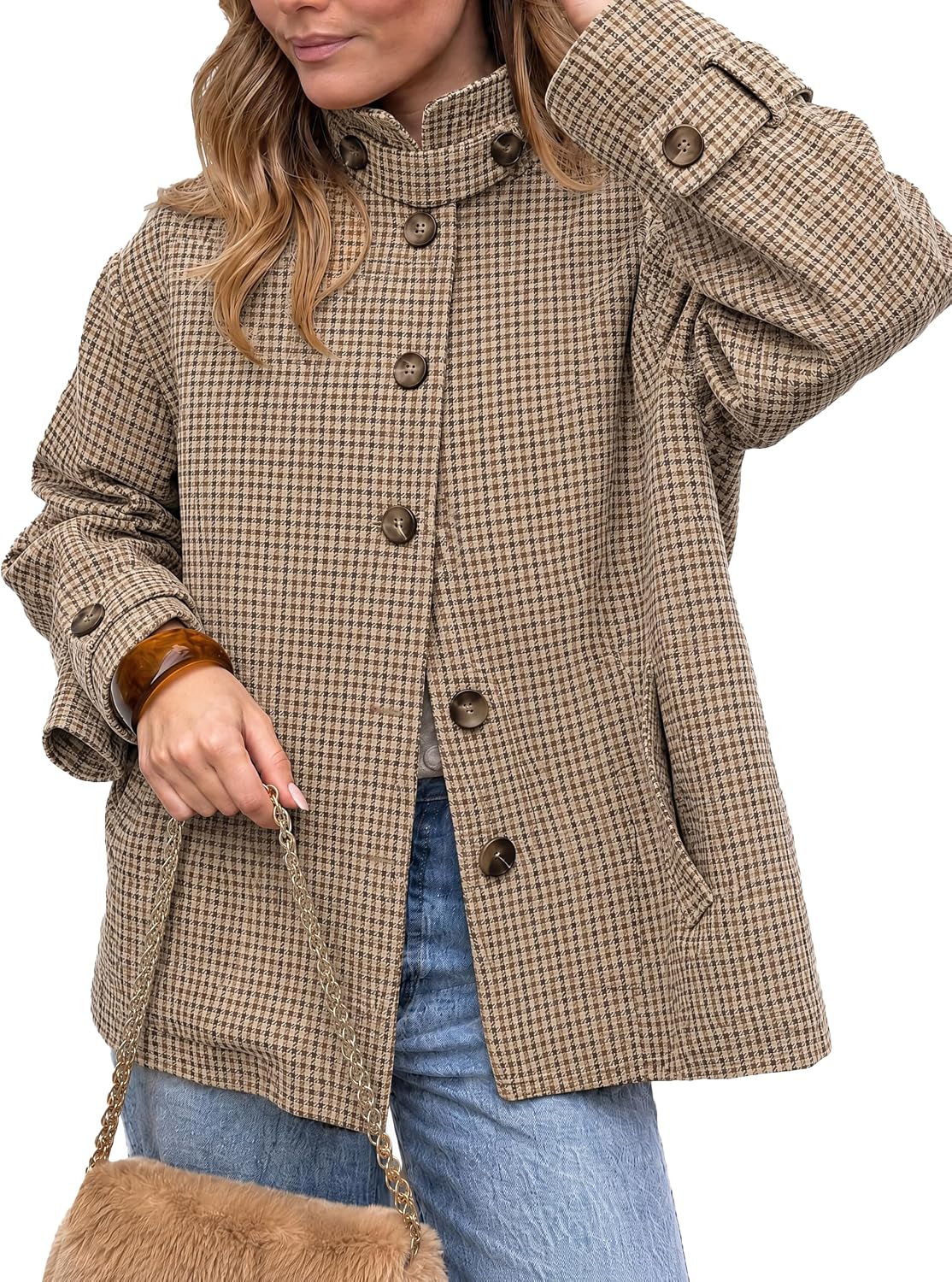 Womens Plaid Barn Jackets Button Down Vintage Flannel Outerwear-Tactilefable