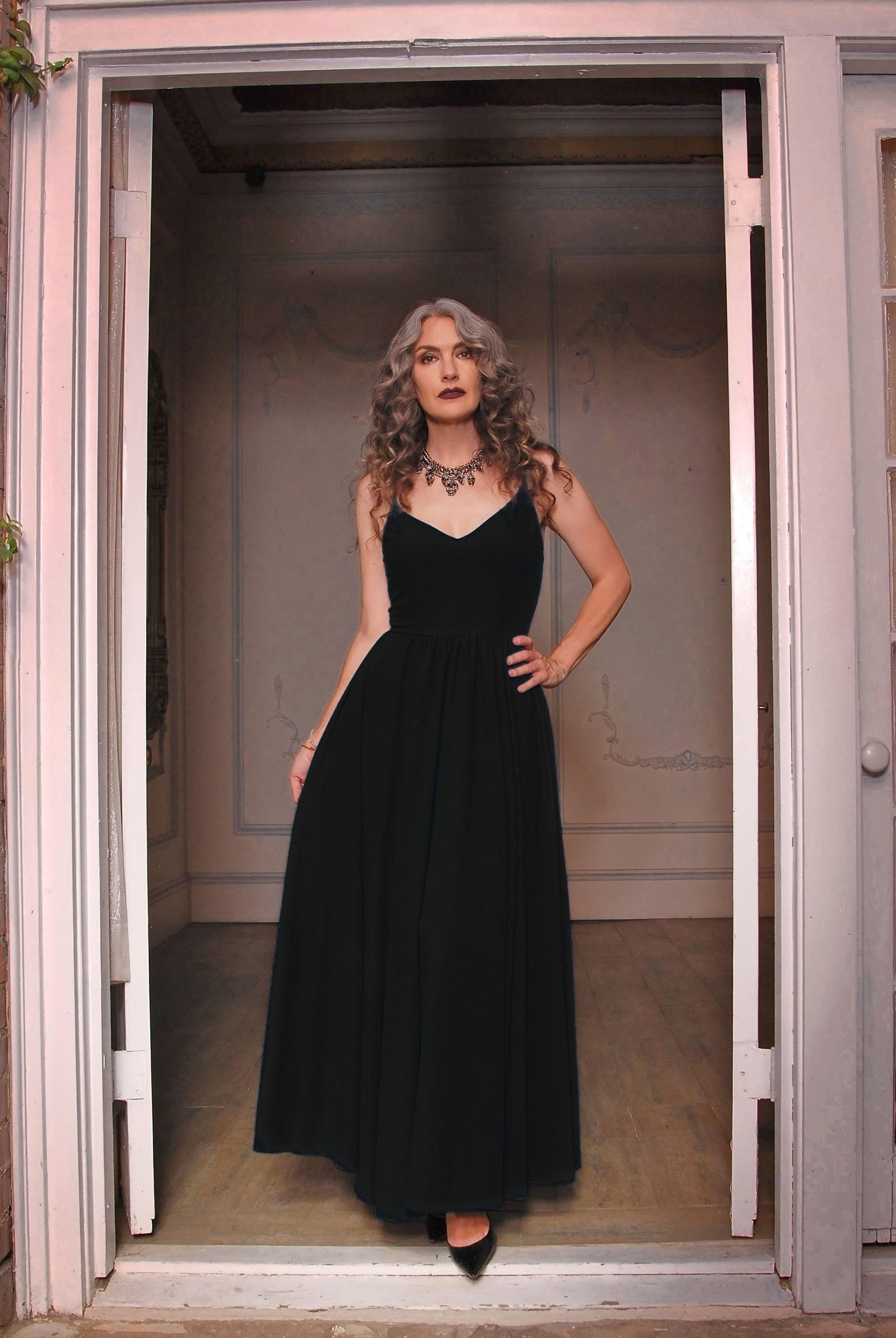 Amalie Ballerina Daytime Maxi Gown in Solid Black-Tactilefable