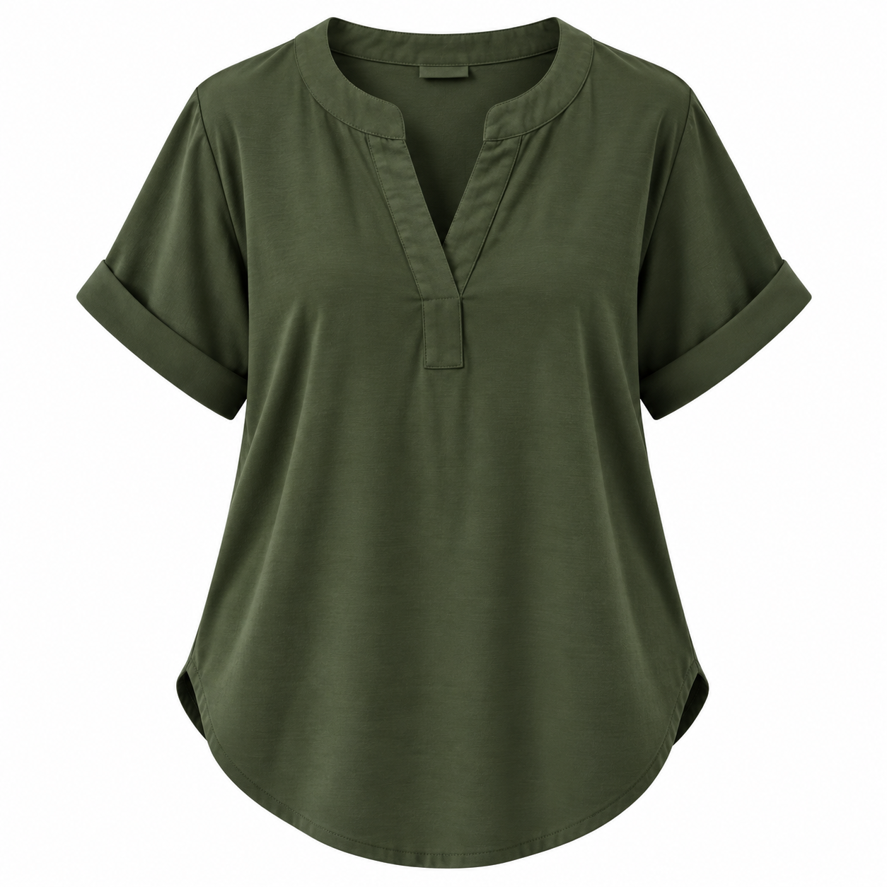Notch Neck Rolled Cuff Blouse-Tactilefable