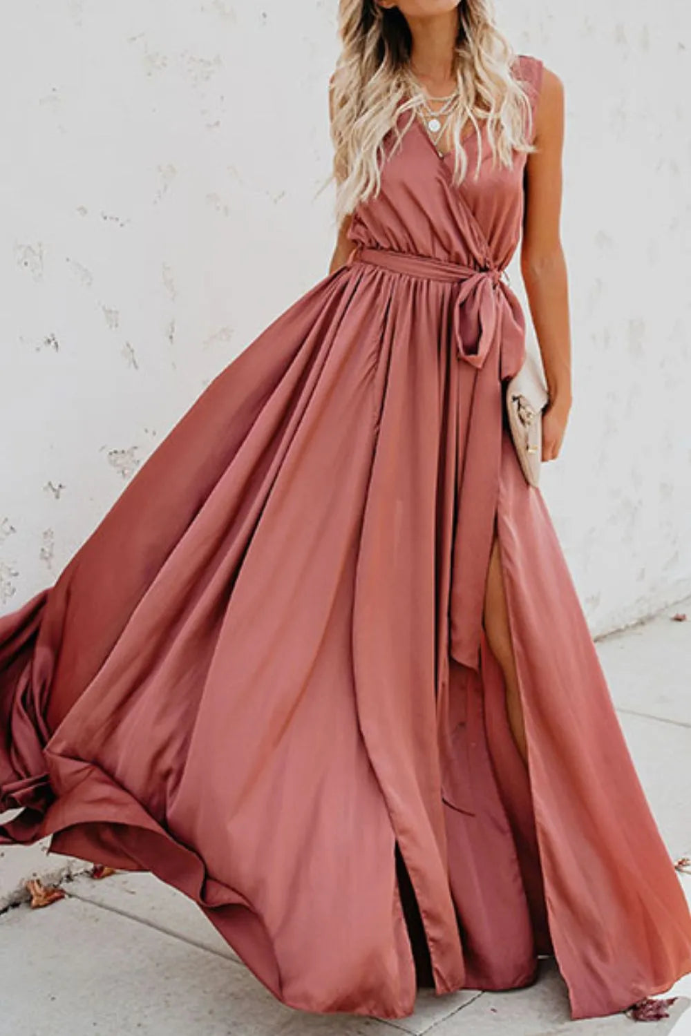 Gilded Hour Surplice Tie Waist Maxi Dress | 3 colors | Poundton-Tactilefable