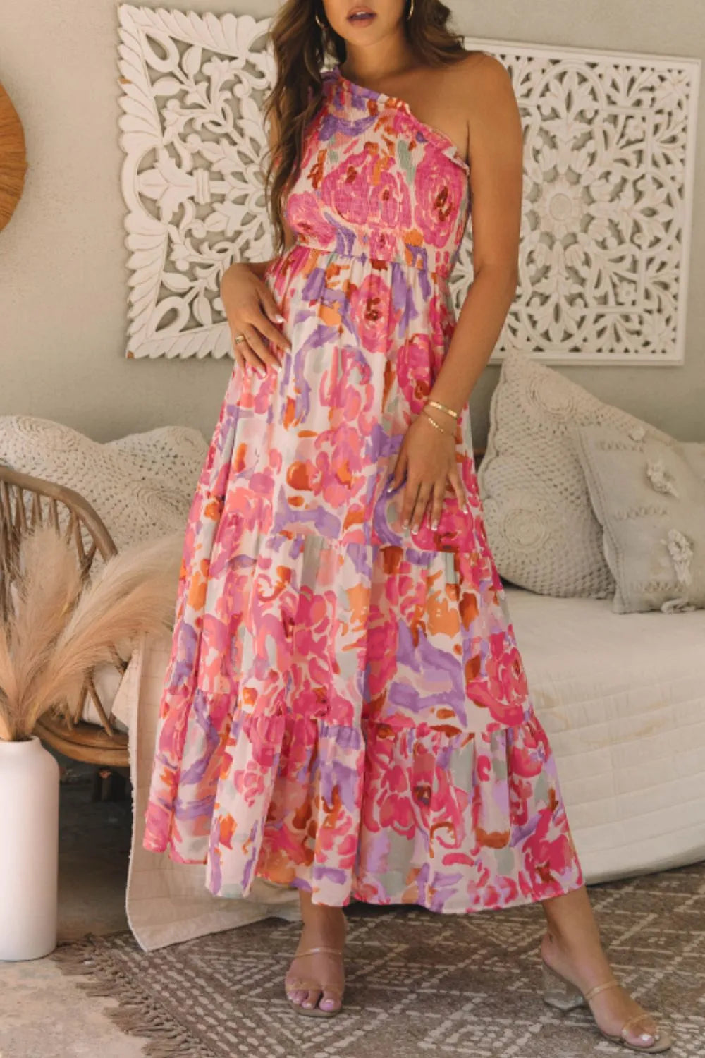 Floral One Shoulder Maxi Dress-Tactilefable
