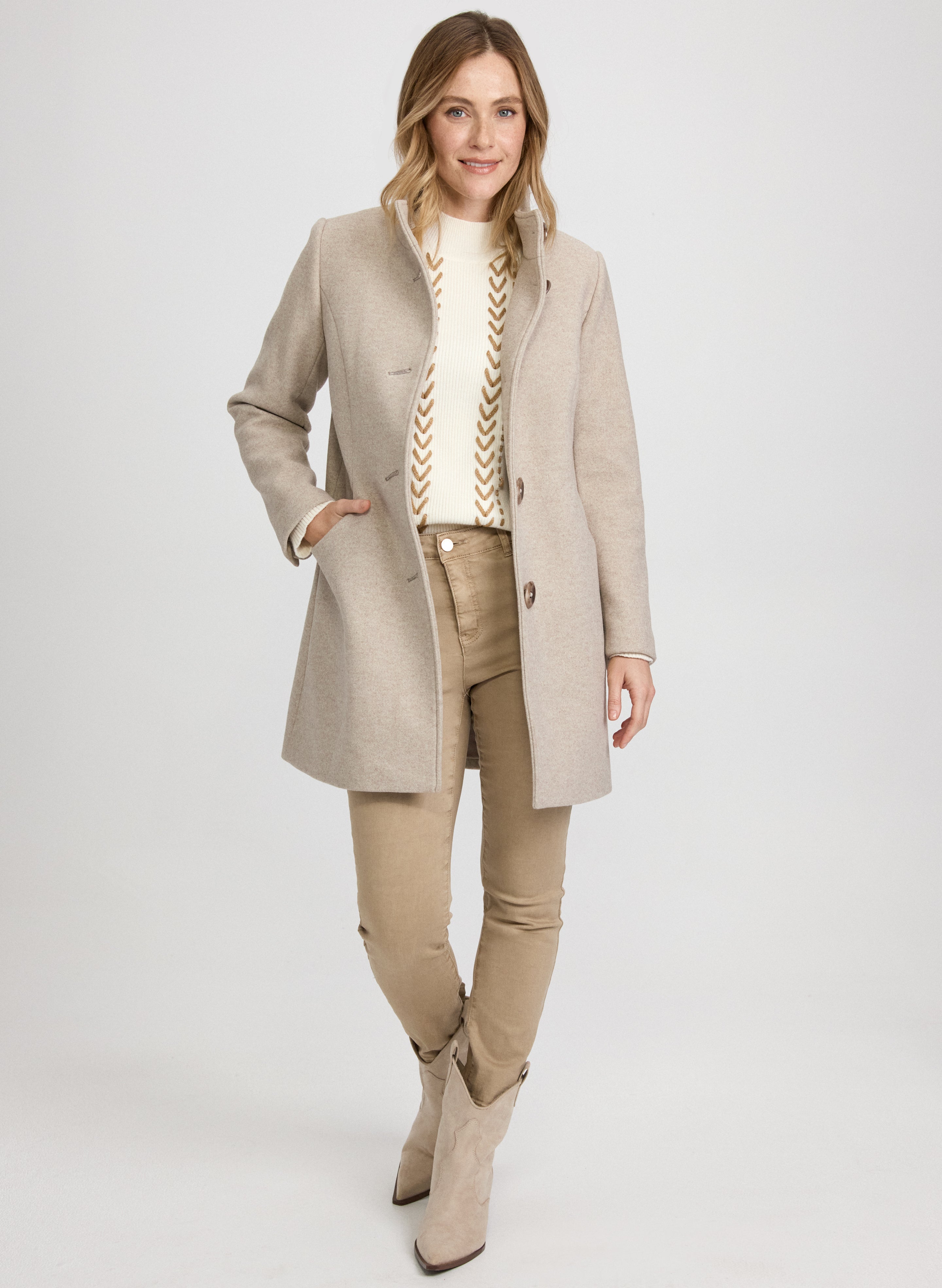 Stretch Wool-Blend Coat-Tactilefable