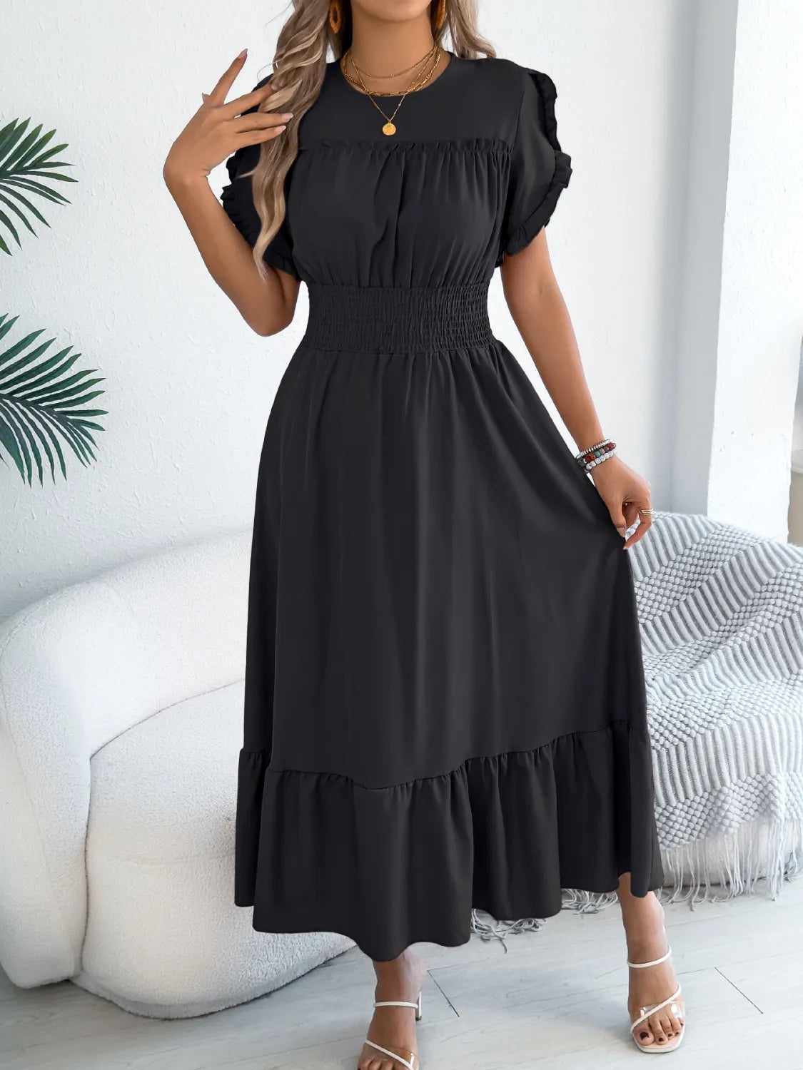 Frill Neck Midi Dress | 3 Colors | Poundton-Tactilefable