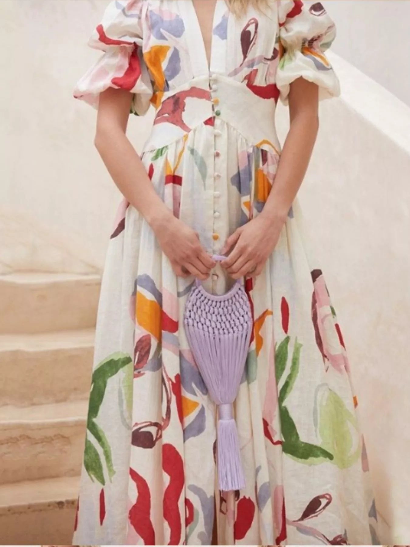 Genevieve Painted Print Puff Sleeve Maxi Dress | 5 Colors-Tactilefable