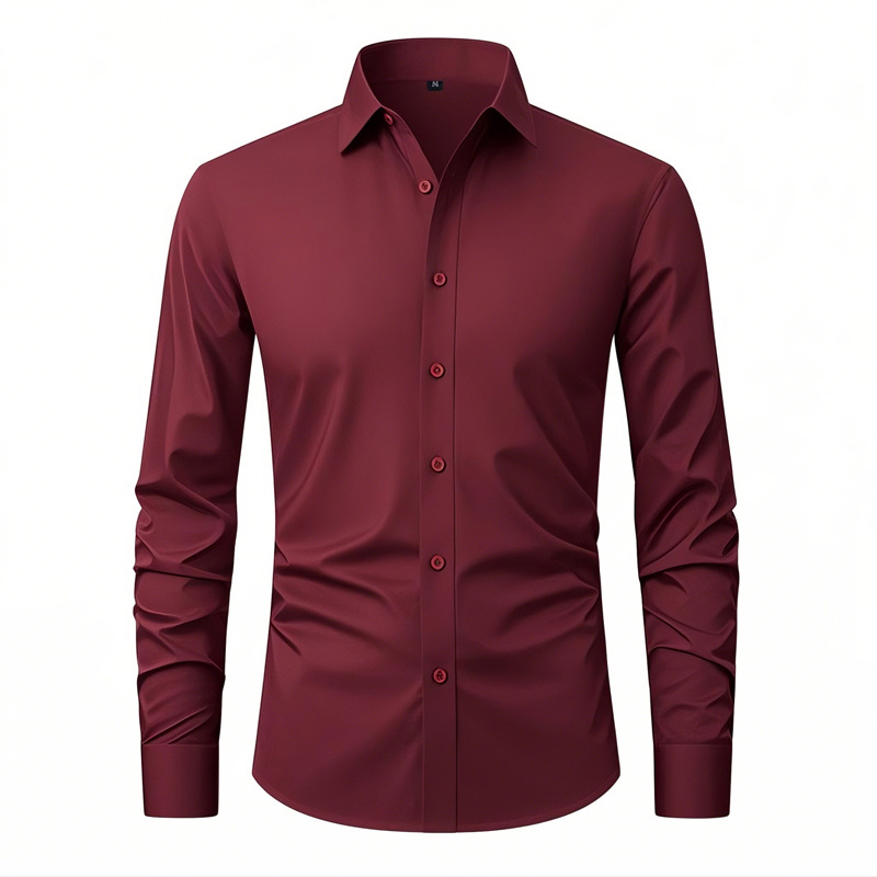 Men's Warp-Knit Wrinkle-Free Stretch Long Sleeve Dress Shirt-Tactilefable