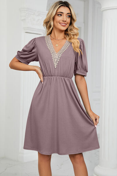 Calipso V-Neck Puff Sleeve Dress | 8 Colors-Tactilefable