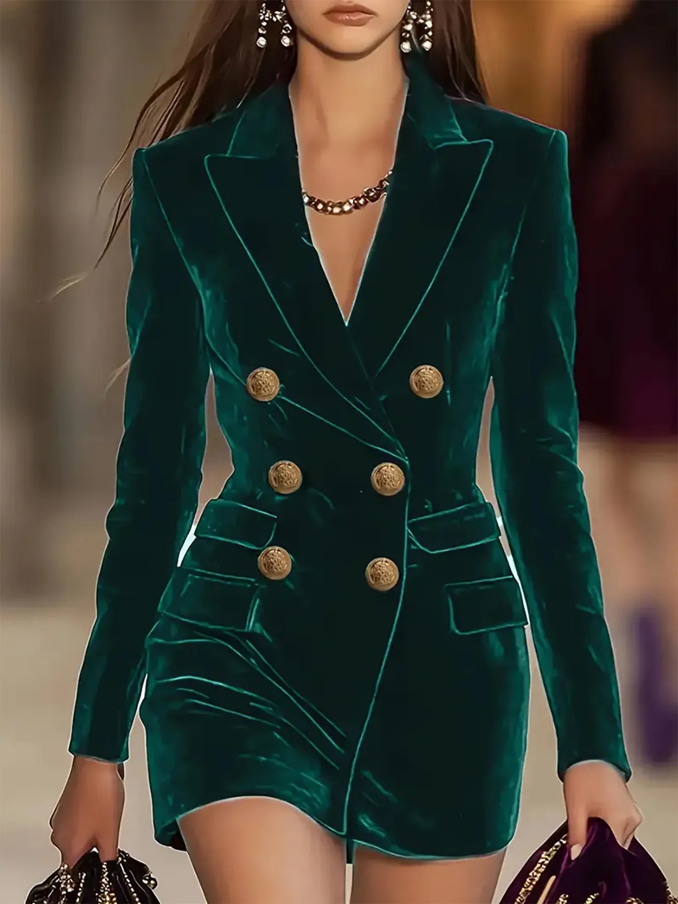 Emerald Velvet Blazer Mini Dress-Tactilefable