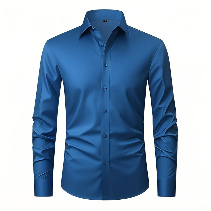 Men's Warp-Knit Wrinkle-Free Stretch Long Sleeve Dress Shirt-Tactilefable