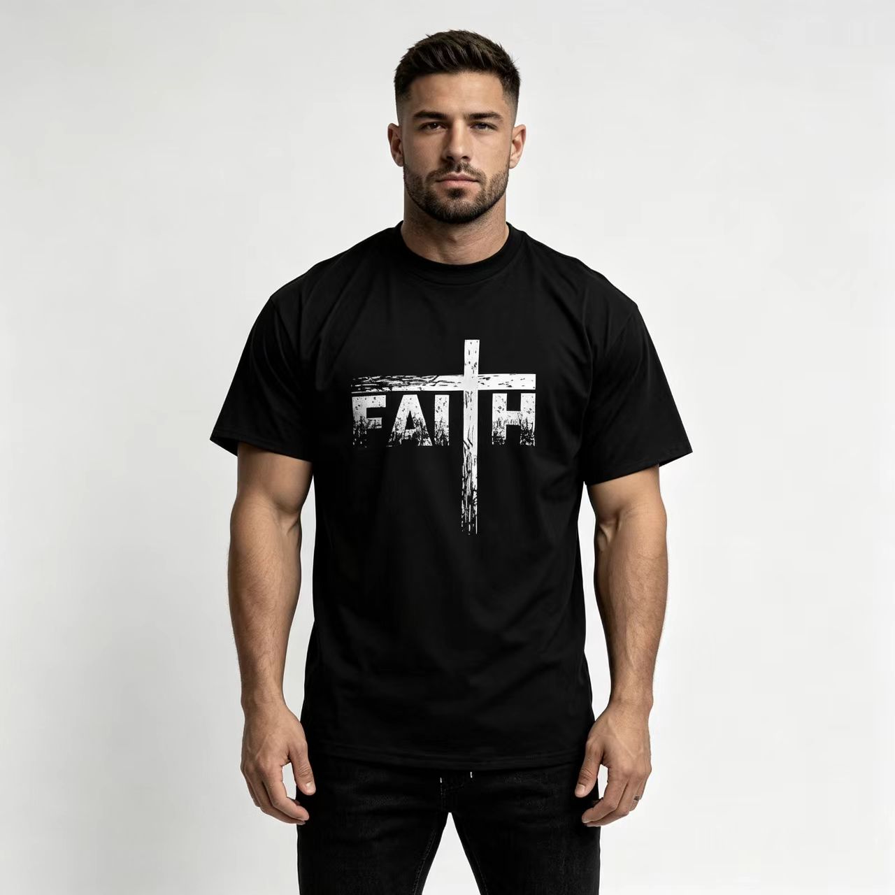 Men's Letter Print Round Neck Tee, Regular Fit Casua-Tactilefable