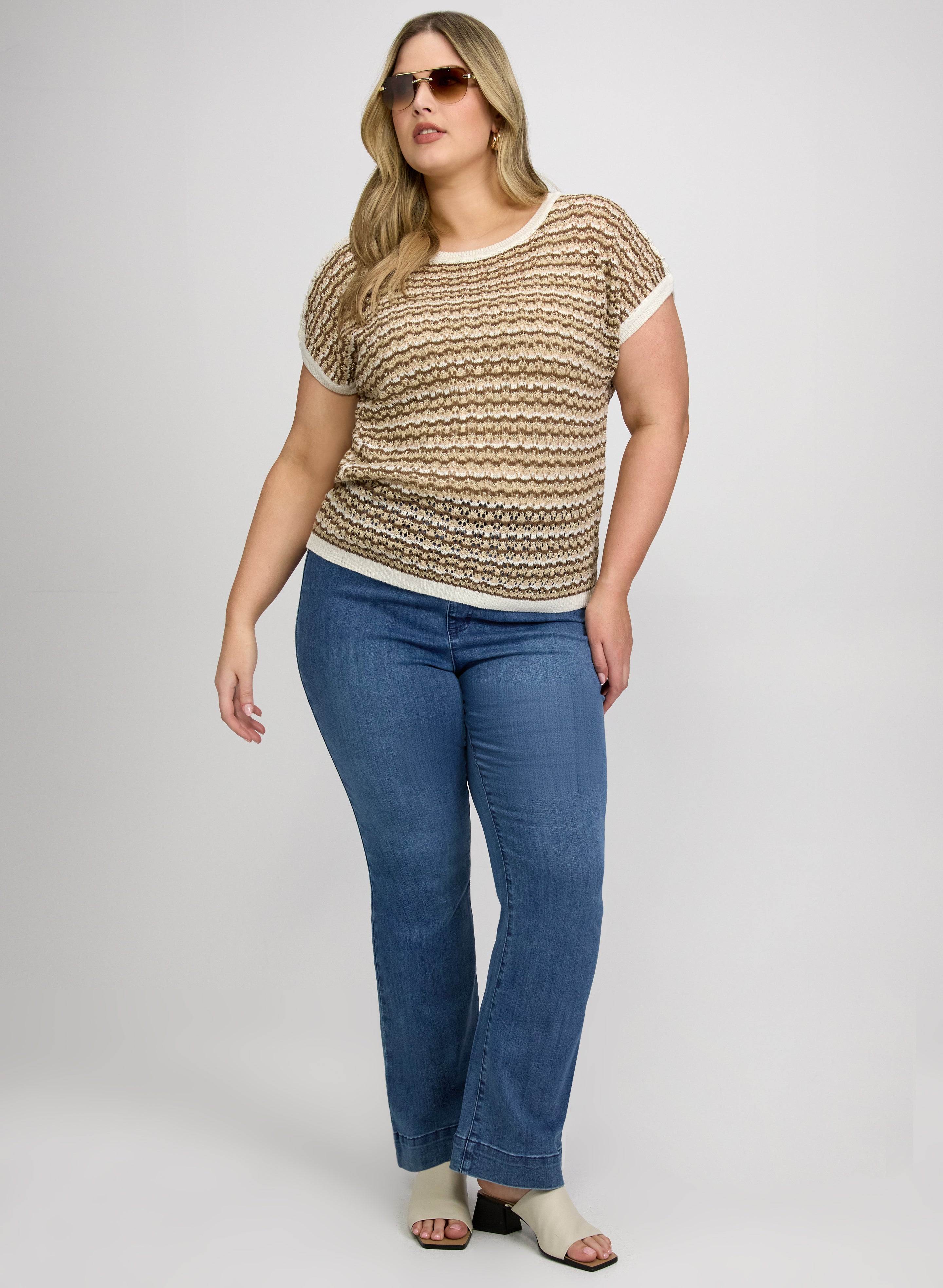 Stripe Pointelle Knit Sweater-Tactilefable