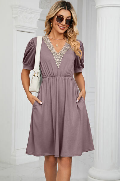 Calipso V-Neck Puff Sleeve Dress | 8 Colors-Tactilefable
