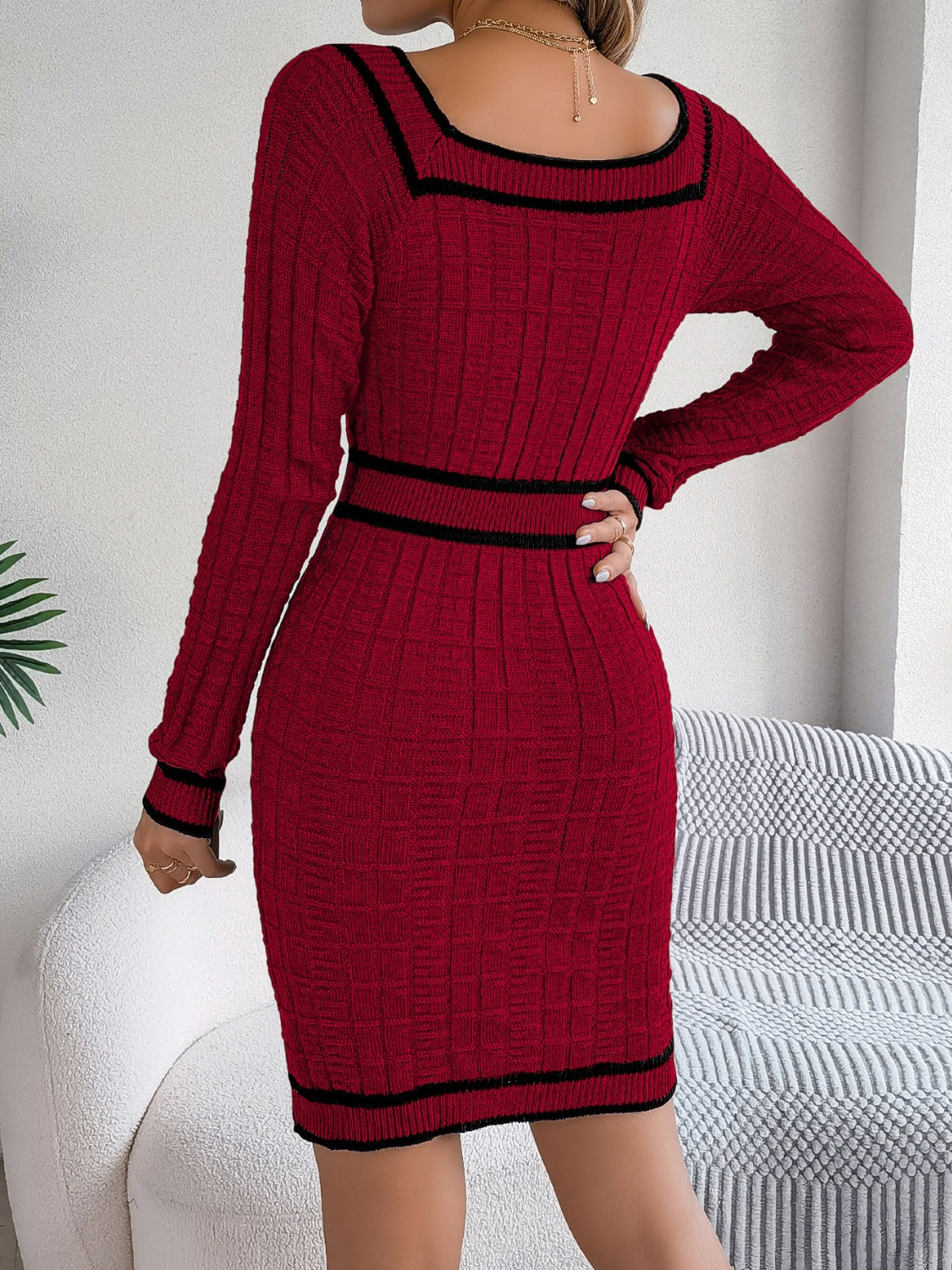 Grace Contrast Trim Long Sleeve Sweater Dress | 4 Colors-Tactilefable