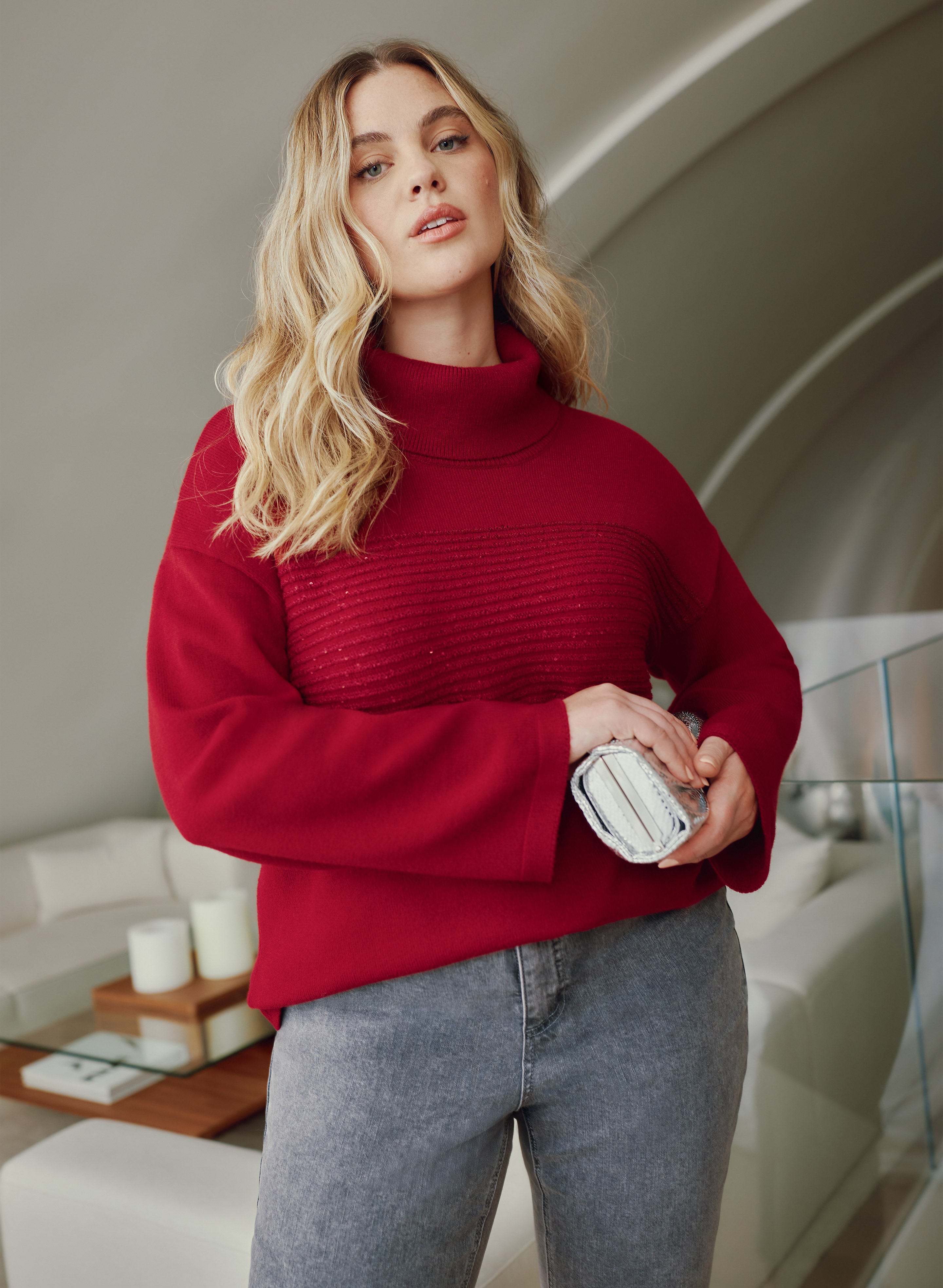 Sequin Striped Cowl Neck Sweater-Tactilefable