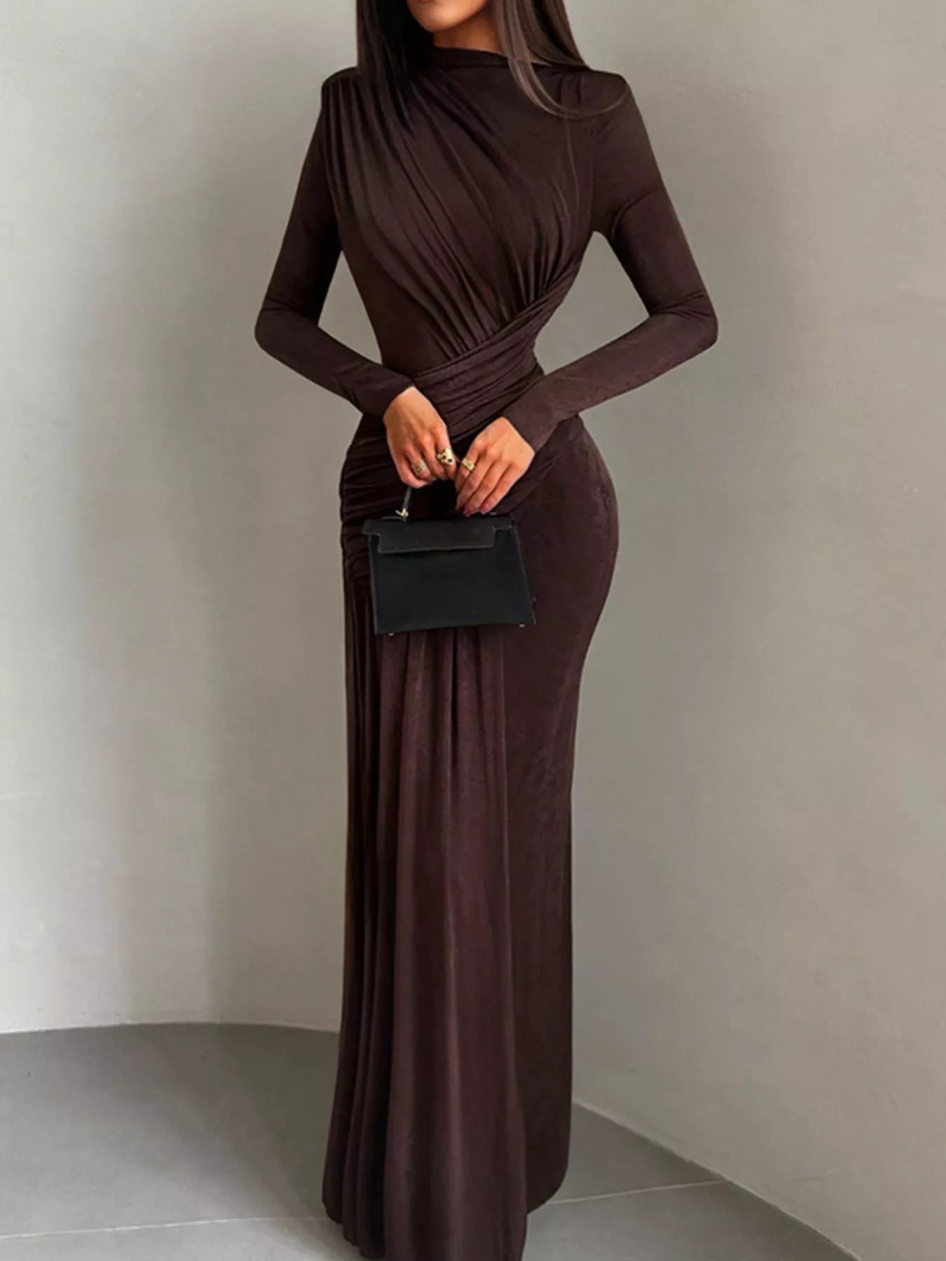 Ruched Long-Sleeve Maxi Dress | 3 Colors-Tactilefable