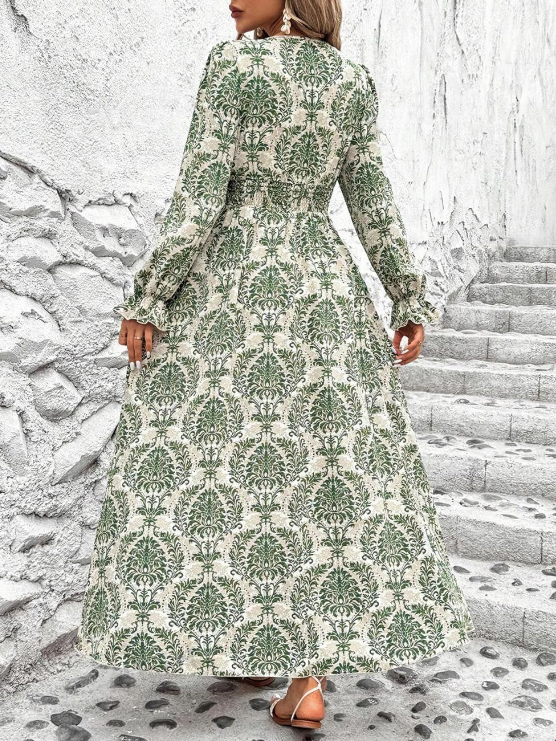 Gianna Smocked Printed V-Neck Flounce Sleeve Dress | 4 Colors-Tactilefable
