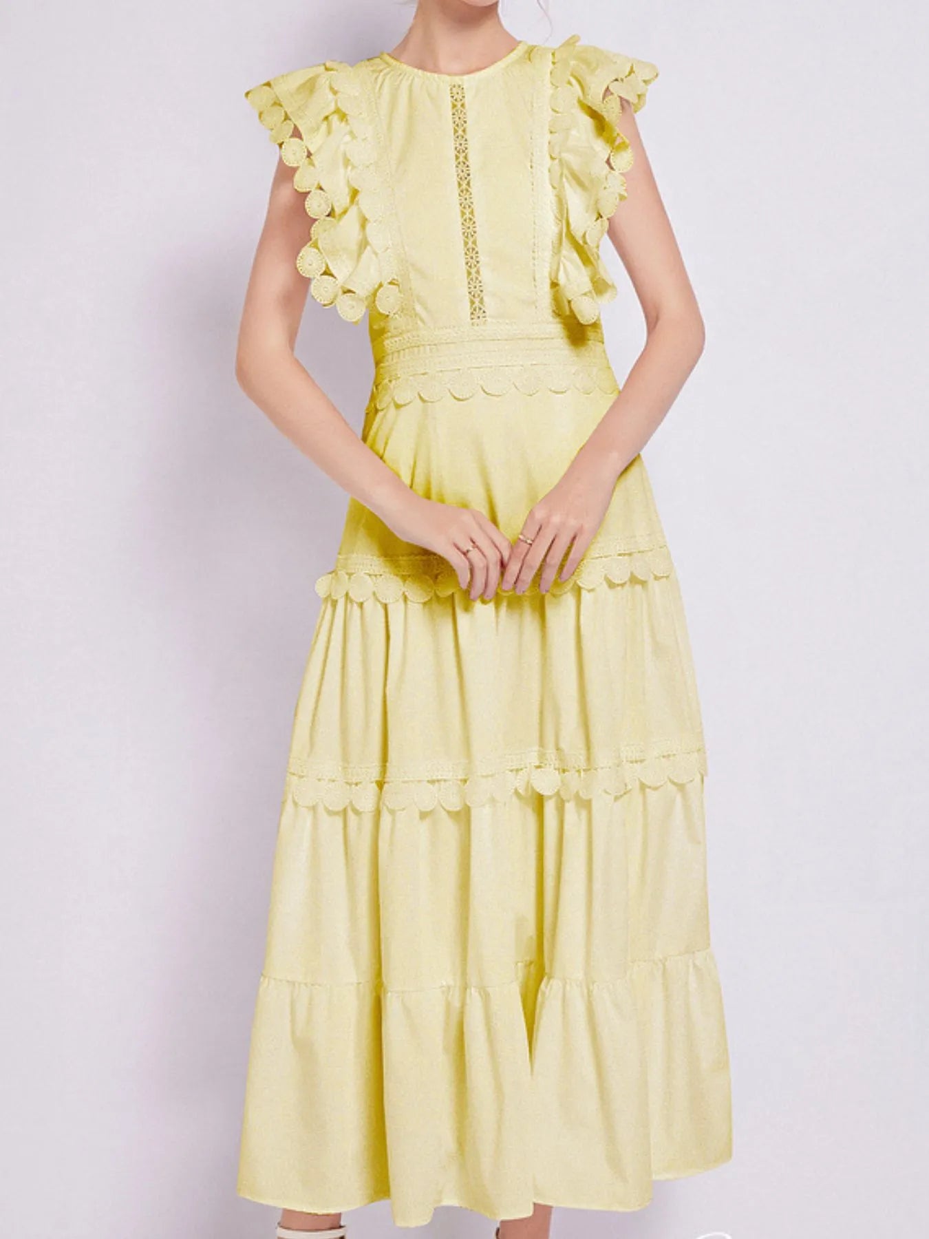 Flutter Sleeve Tiered Maxi Dress with Embroidered Trim | 3 Colors-Tactilefable