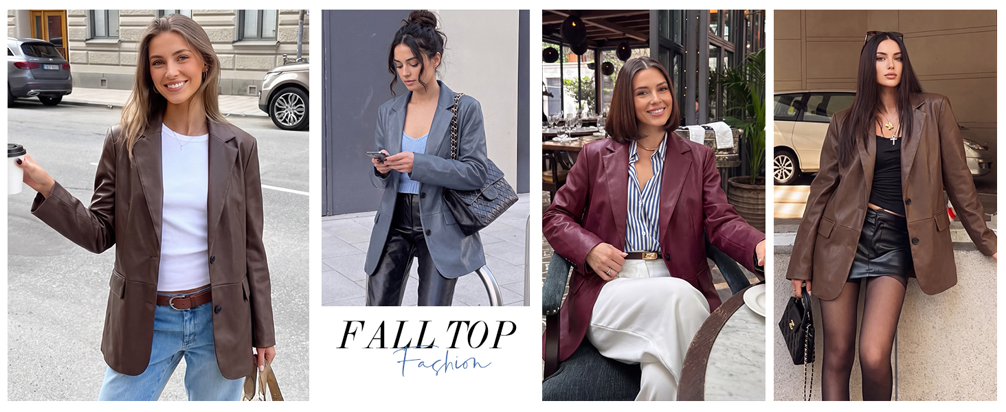 Womens Soft Cozy Leather Blazer Jacket Fall Fashion Clothing
