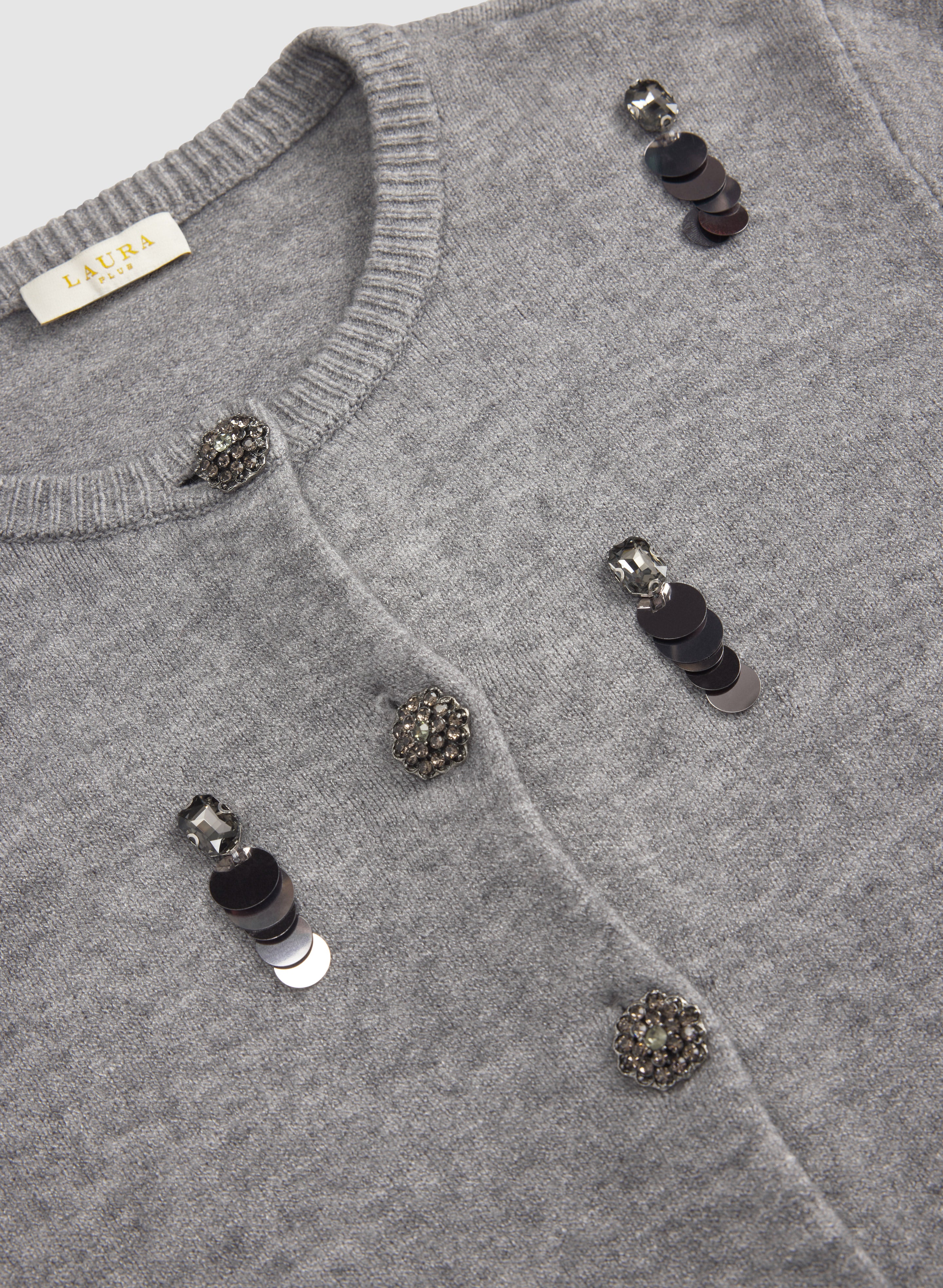 Embellished Jeweled Button Cardigan-Tactilefable