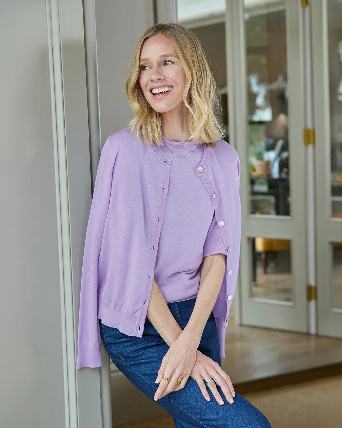 Ladies’ Pure Merino Wool Short Cardigan – Amethyst-Tactilefable