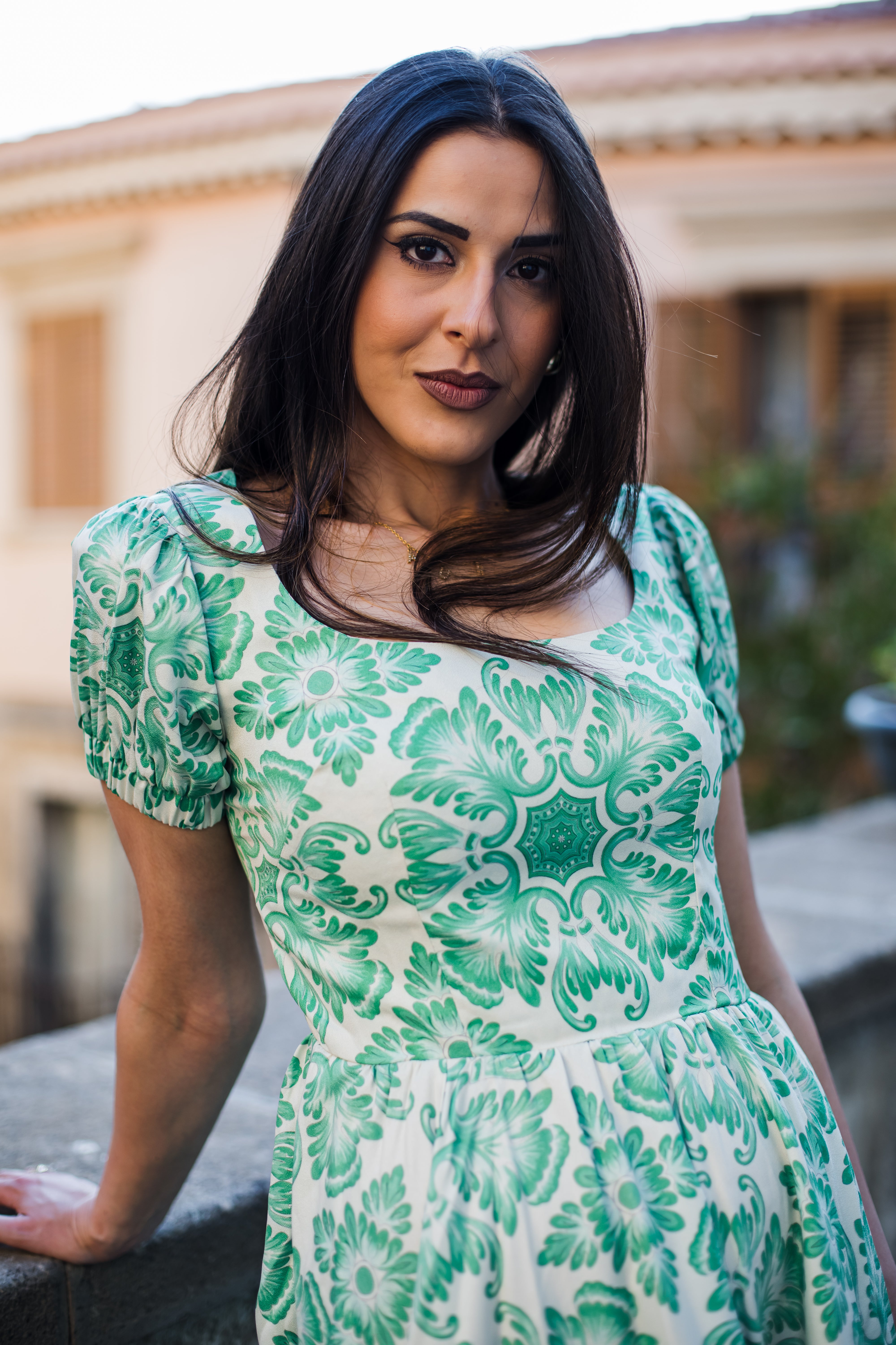 Amara Swing Dress in Green Noto Tile-Tactilefable