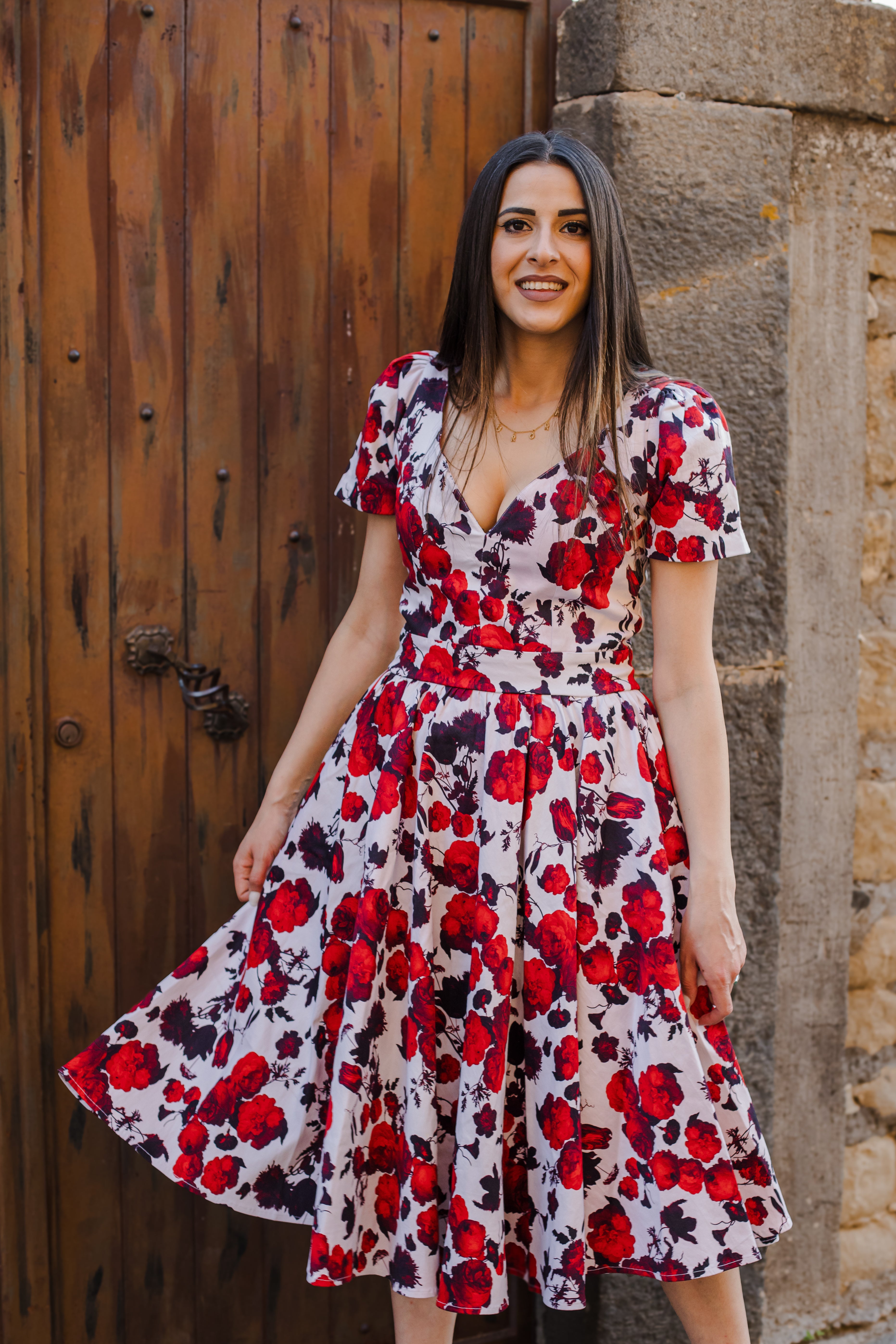 Lilith Swing Dress in Red Fiori Dolce-Tactilefable