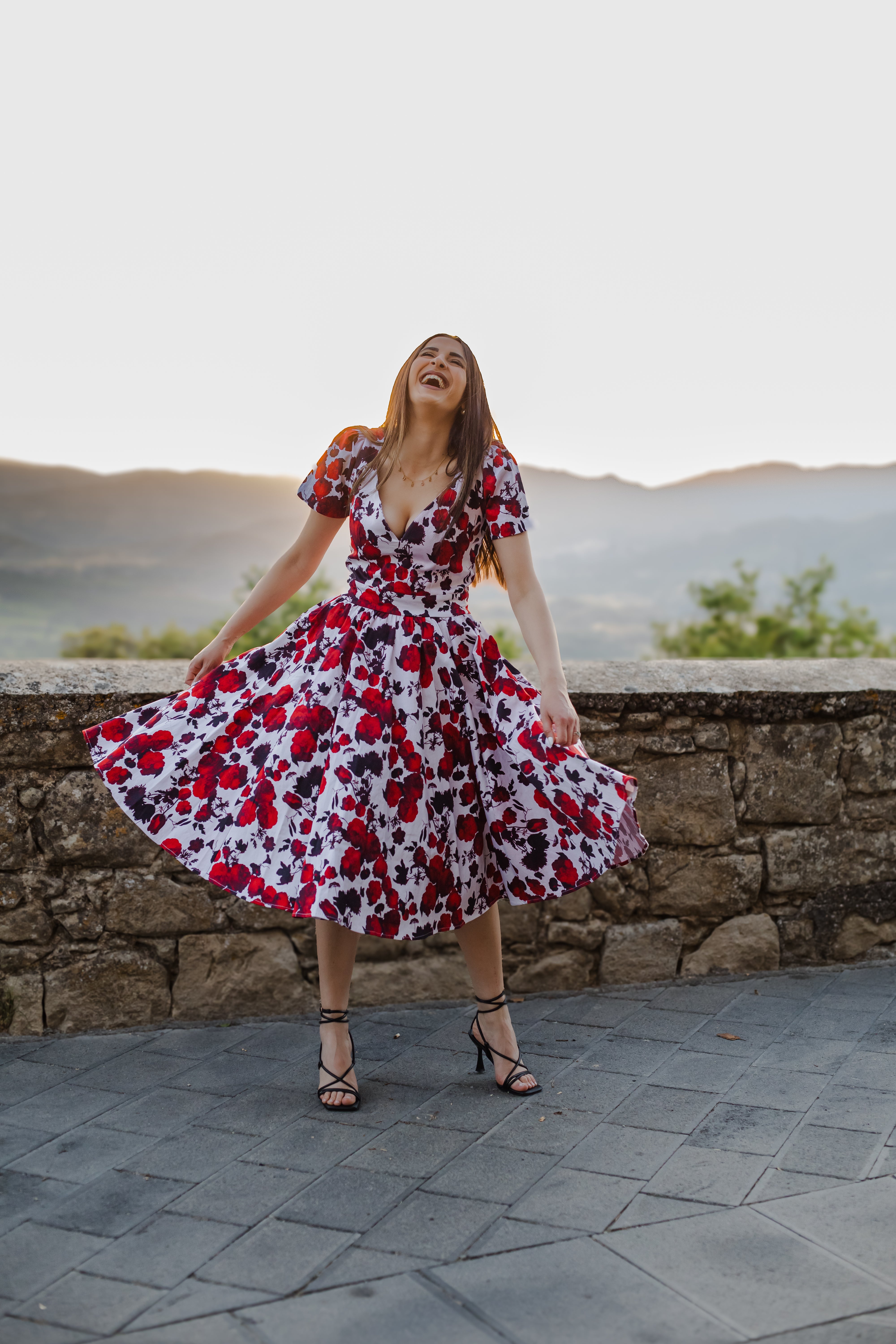 Lilith Swing Dress in Red Fiori Dolce-Tactilefable