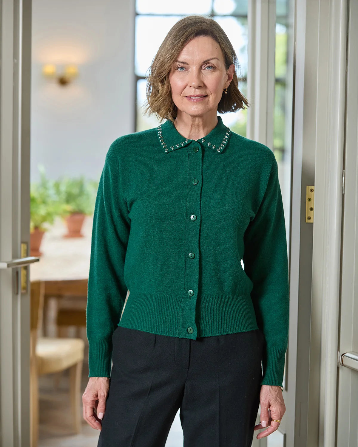 Avery Embroidered Pure Lambswool Cardigan-Tactilefable
