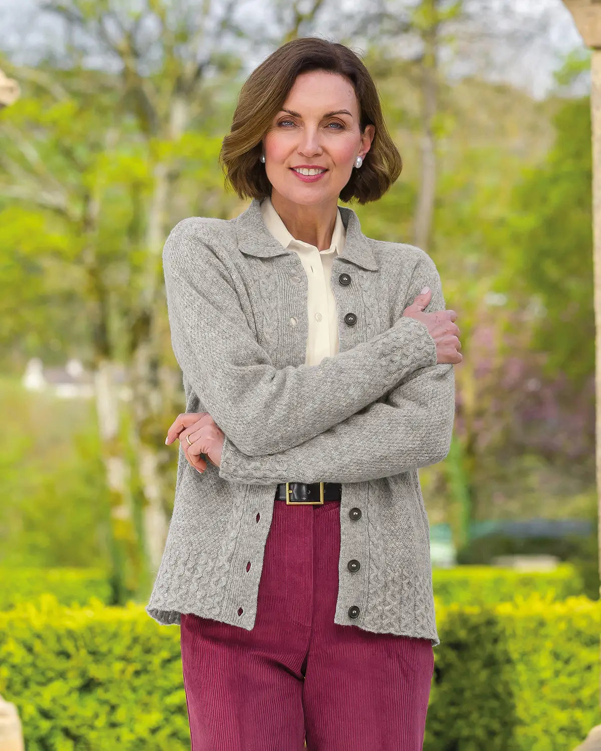 Ladies’ Pure Shetland Wool Cable Cardigan – Silver-Tactilefable