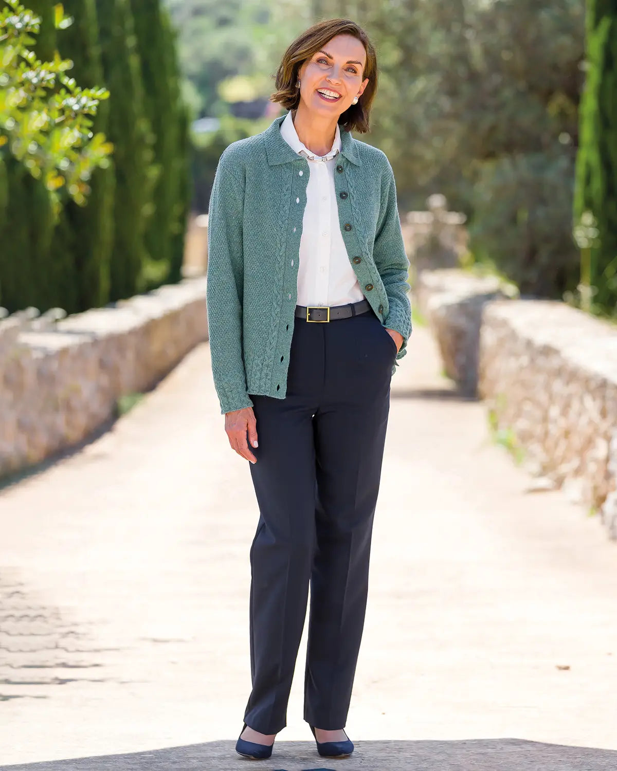 Ladies’ Pure Shetland Wool Cable Cardigan – Teal-Tactilefable