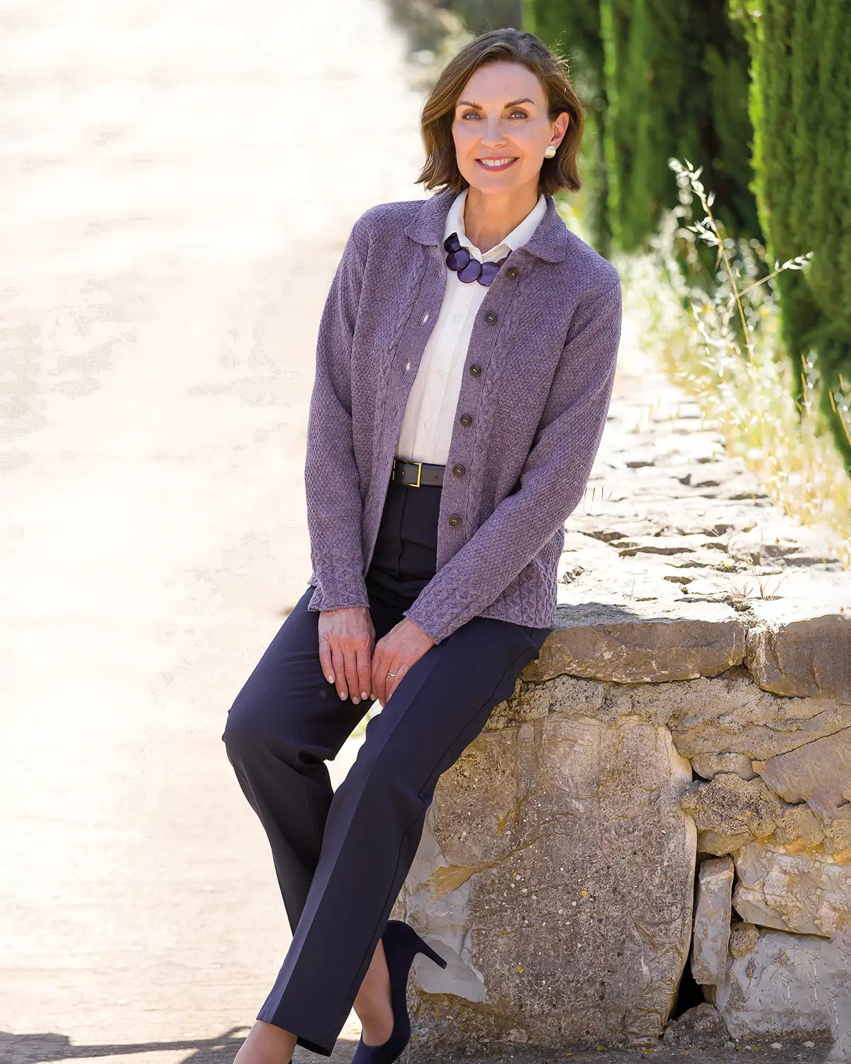 Ladies’ Pure Shetland Wool Cable Cardigan – Thistle-Tactilefable