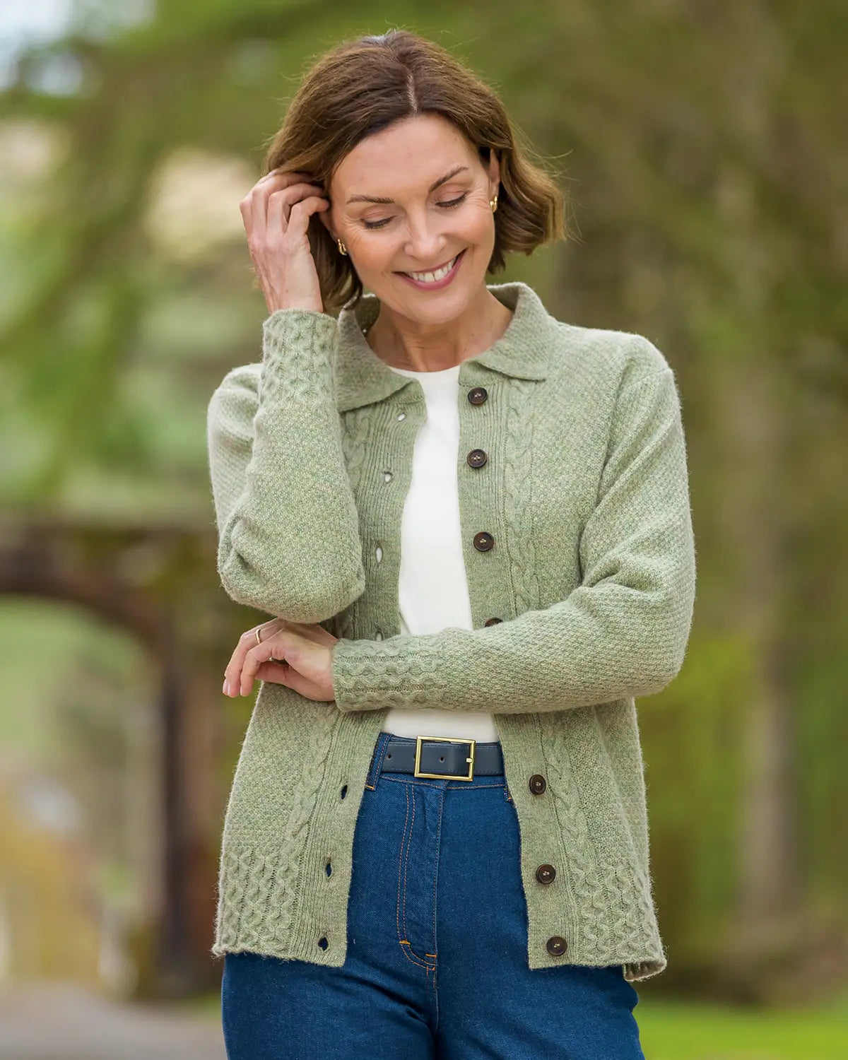 Ladies’ Pure Shetland Wool Cable Cardigan – Willow-Tactilefable