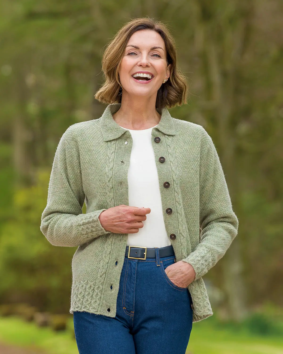 Ladies’ Pure Shetland Wool Cable Cardigan – Willow-Tactilefable
