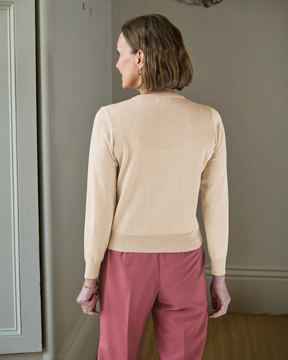 Ladies’ Pure Merino Wool Short Cardigan – Camel-Tactilefable