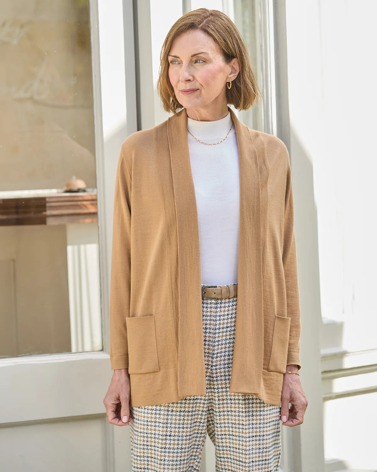 LadiesMerino Wool Blend Cardigan – Caramel-Tactilefable
