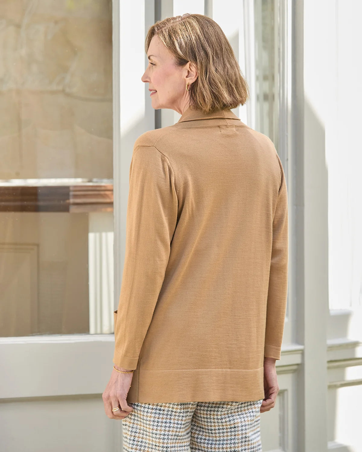 LadiesMerino Wool Blend Cardigan – Caramel-Tactilefable