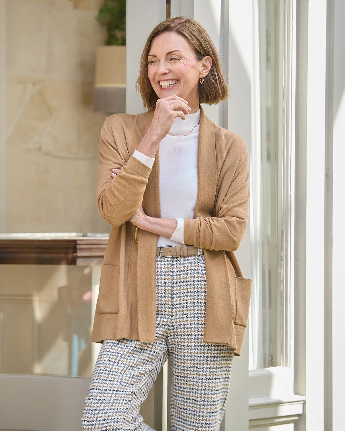 LadiesMerino Wool Blend Cardigan – Caramel-Tactilefable