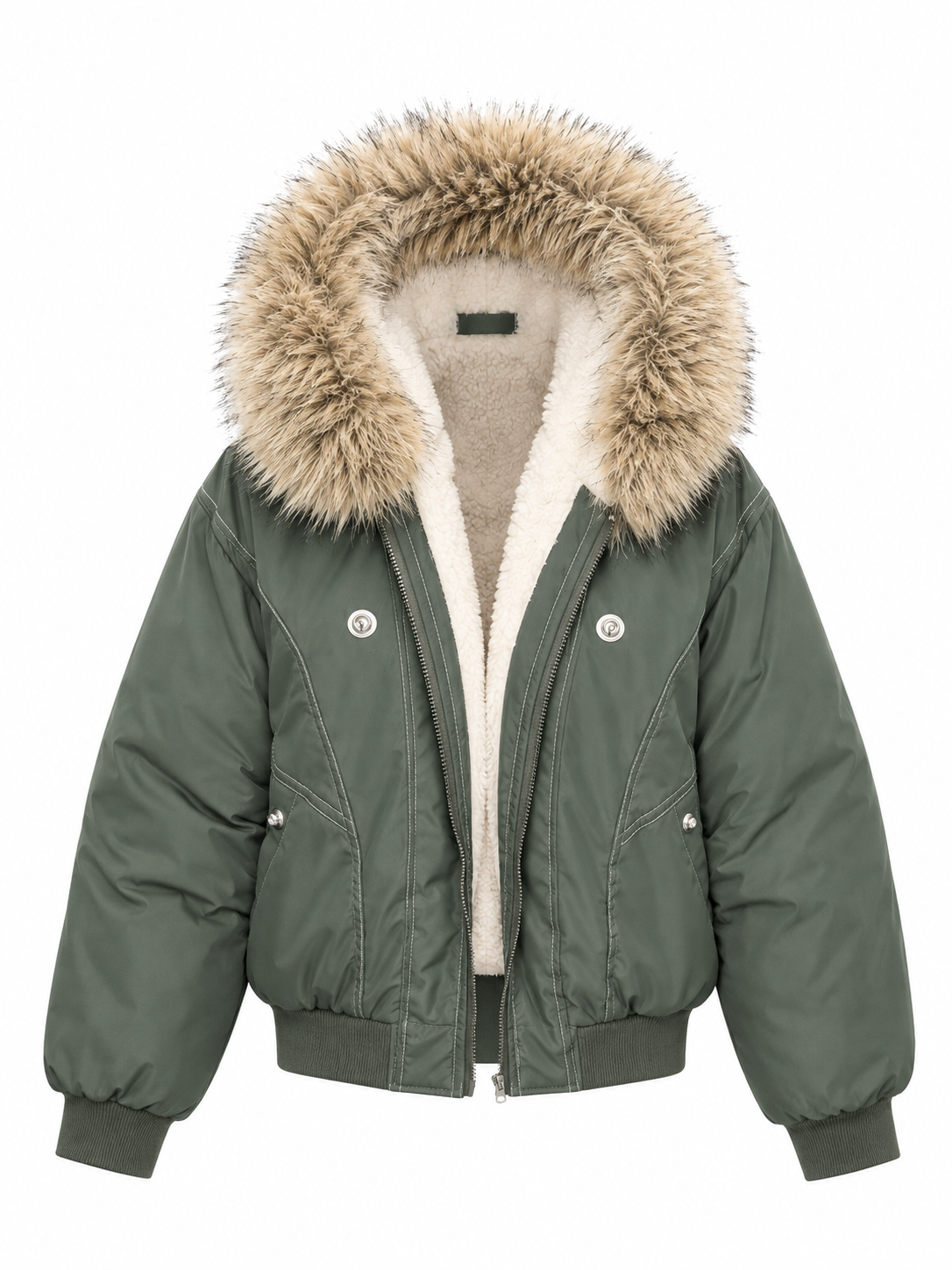 Faux Fur Lined Waterproof Bomber Jacket With Faux Fur Collar Hood, Elegant And Sophisticated,Enhances Warmth, Providing A Soft,Beautiful And Warm-TACTILEFABLE
