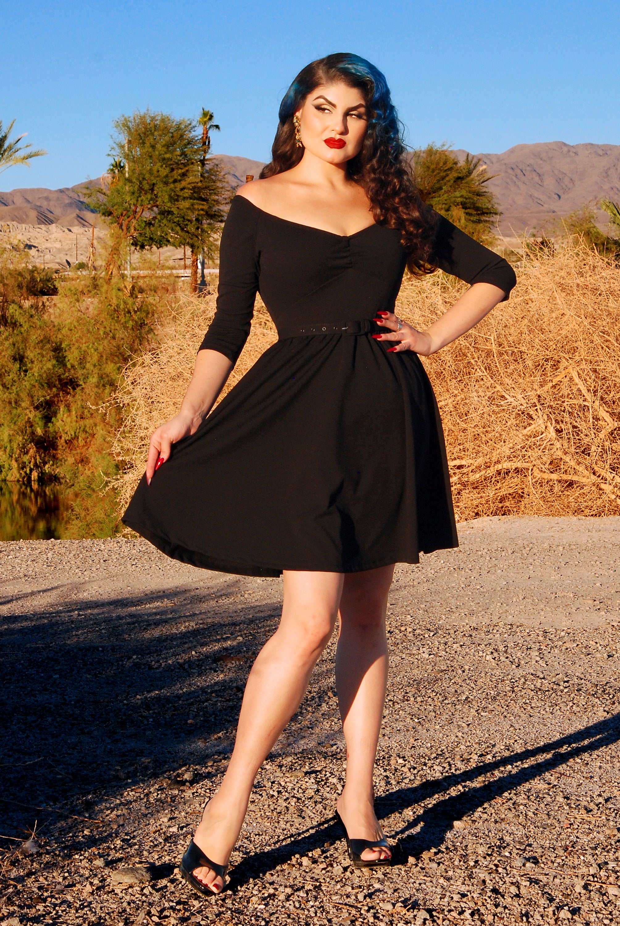 Kayla Swing Dress in Black Scuba Crepe | Deadly Dames-Tactilefable