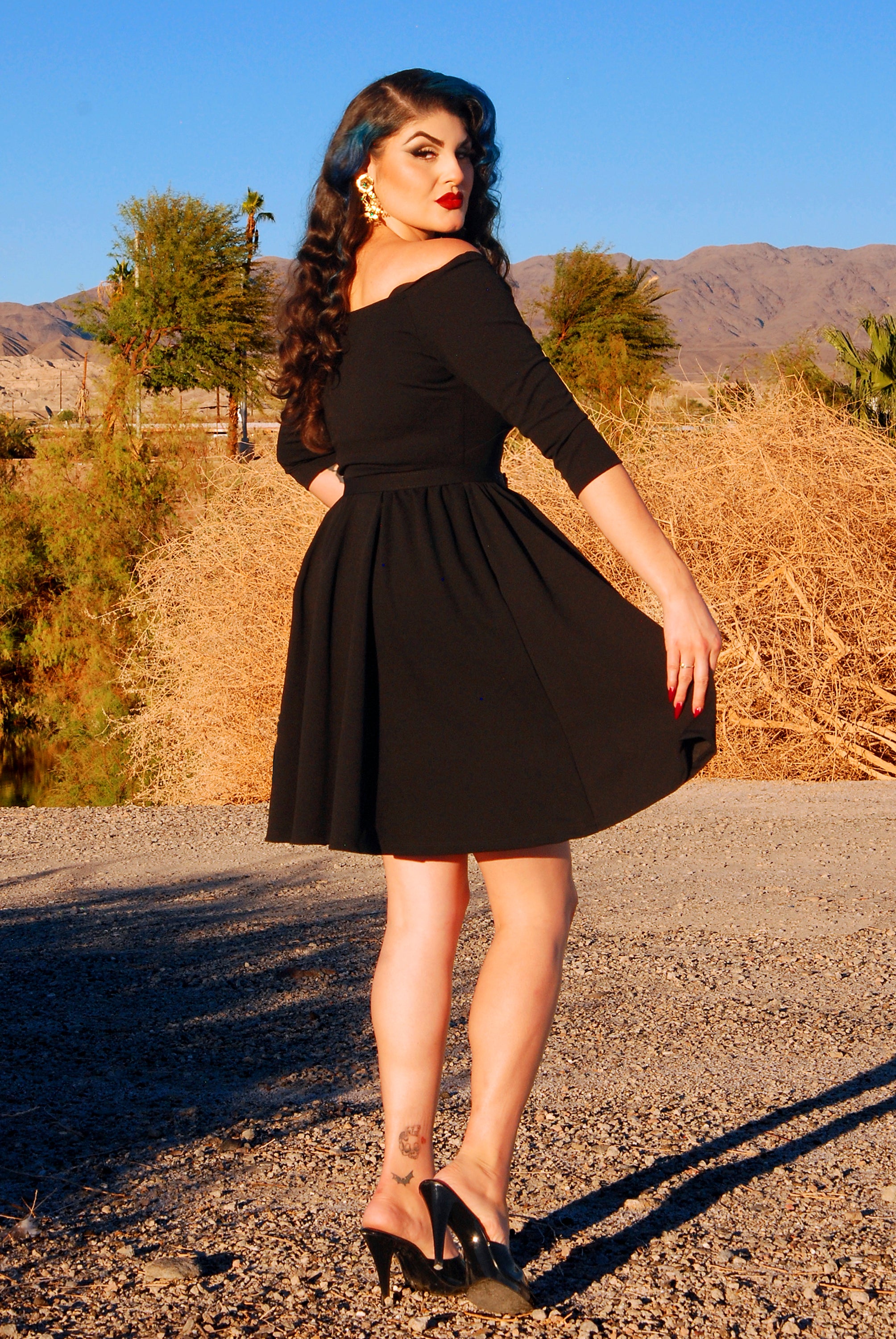 Kayla Swing Dress in Black Scuba Crepe | Deadly Dames-Tactilefable