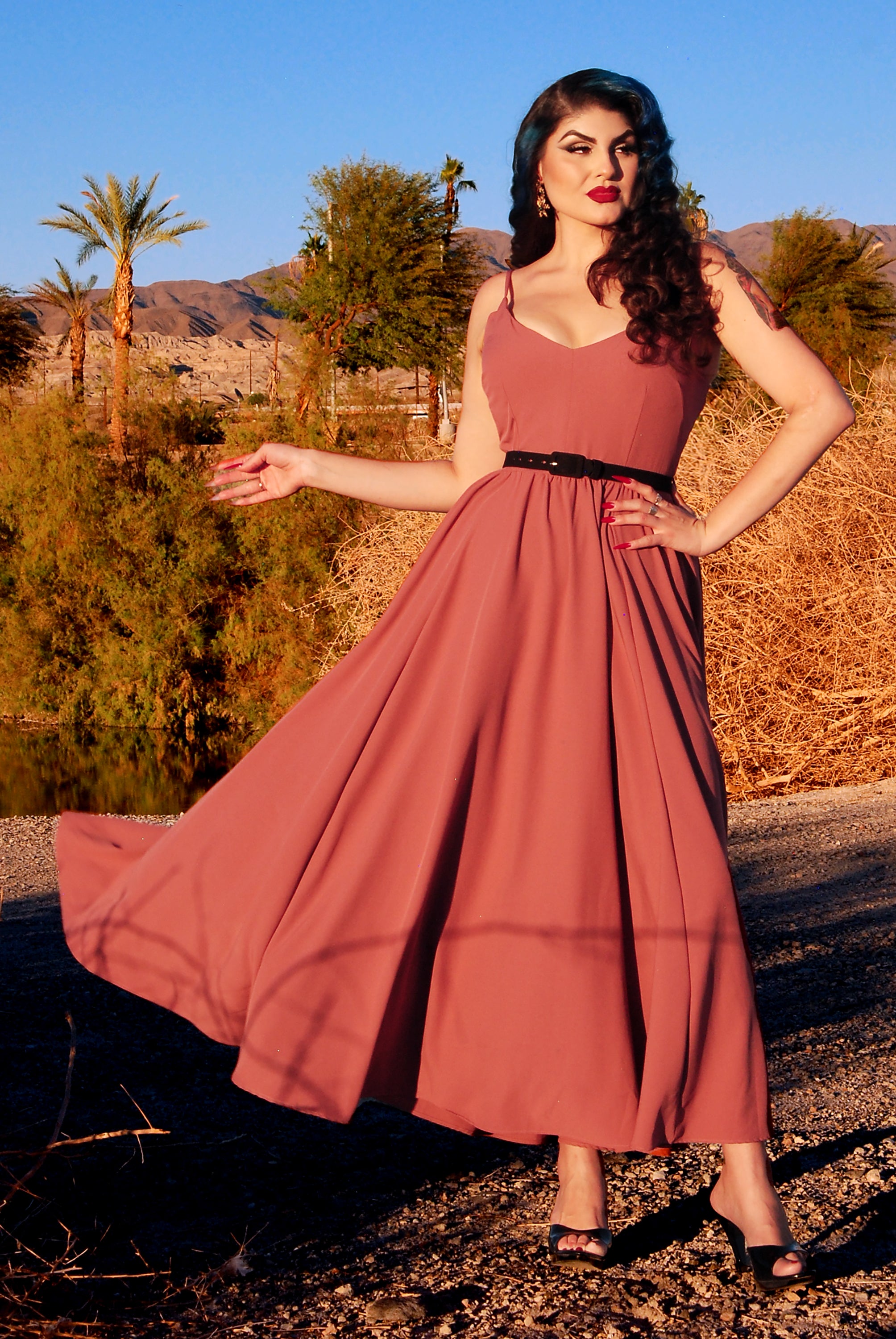 Amalie Ballerina Daytime Maxi Gown in Mulberry Pink-Tactilefable