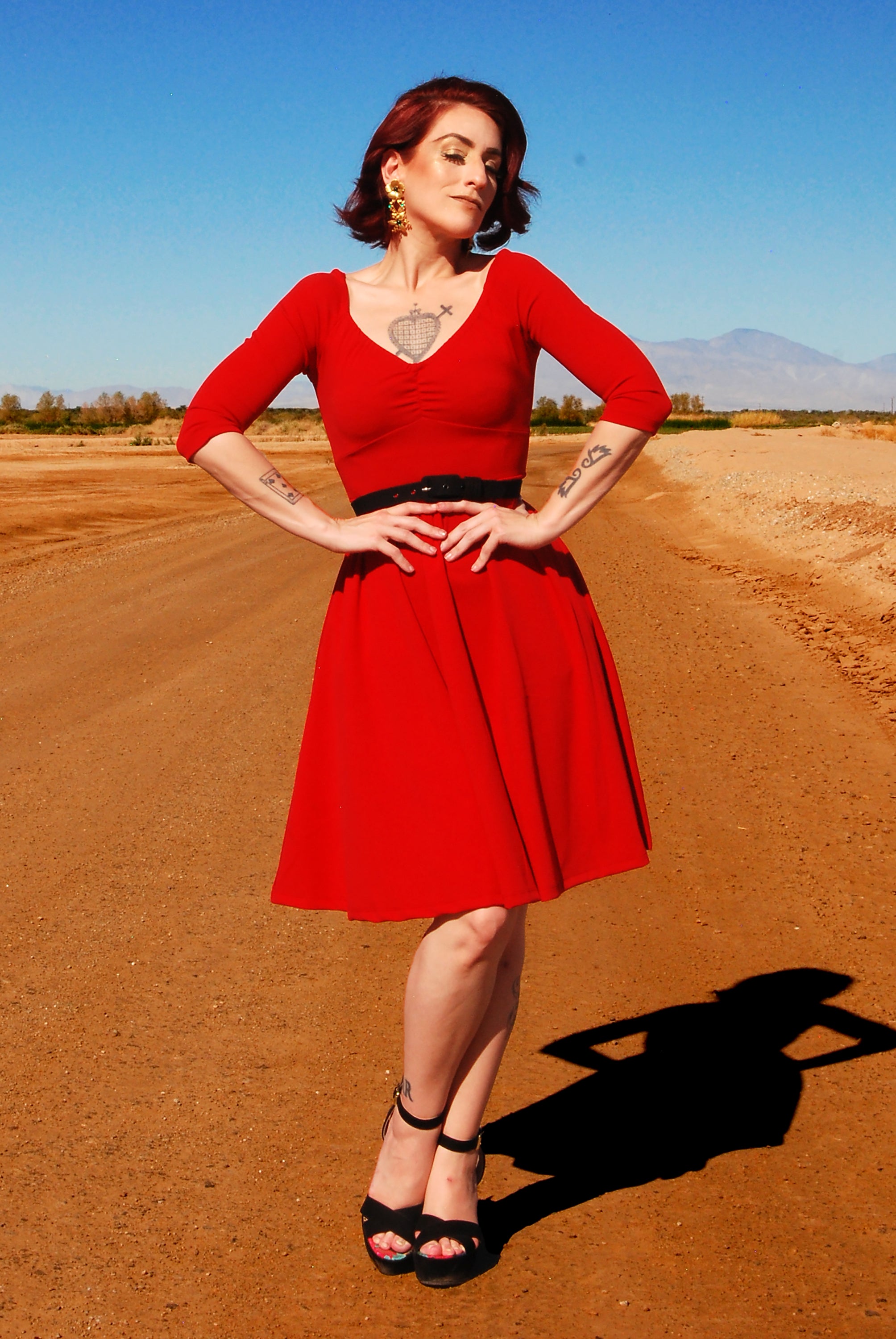 Kayla Swing Dress in Red Scuba Crepe | Deadly Dames-Tactilefable